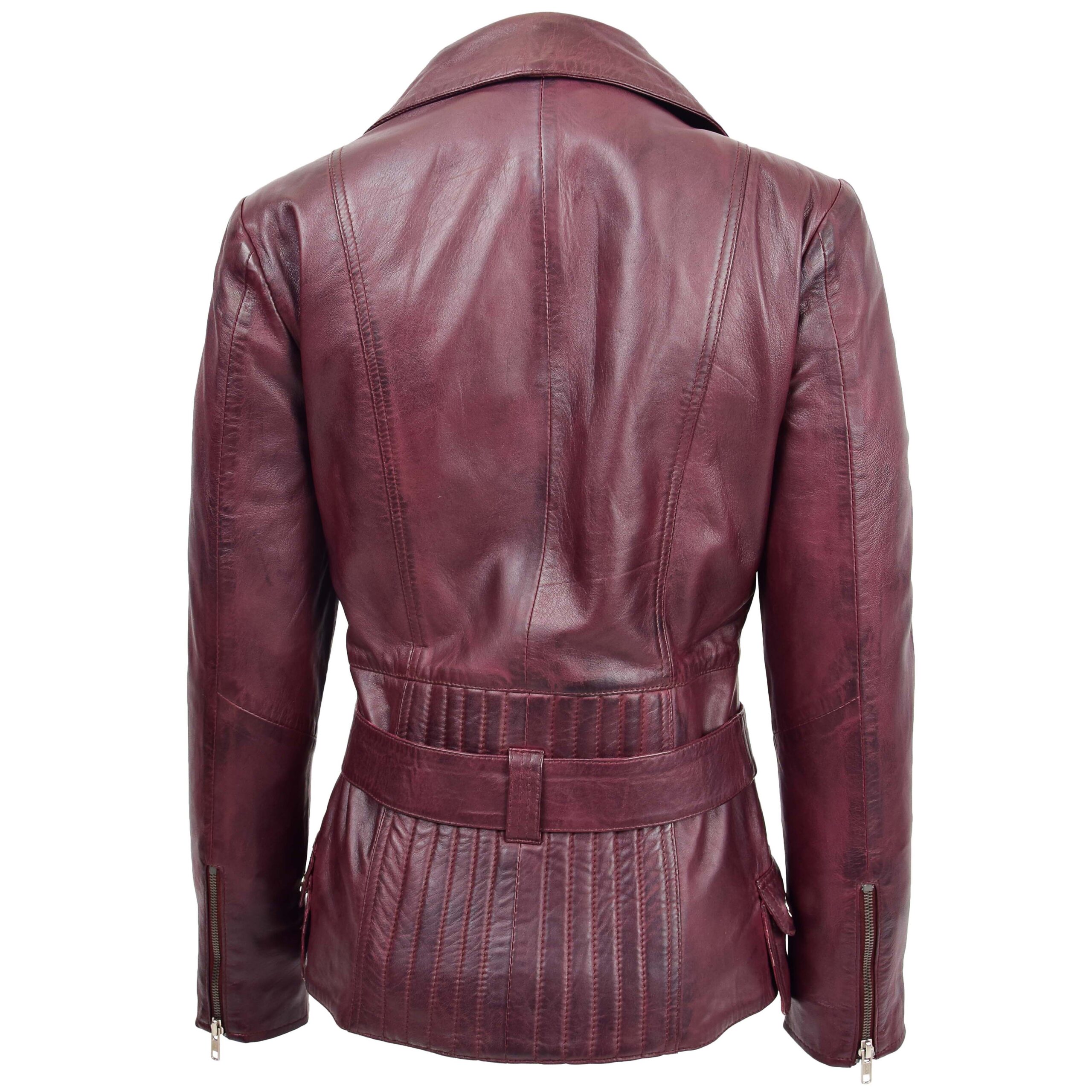 BUNERI Chaqueta Biker de Cuero Largo Cadera para Mujer Burdeos - Imagen 2