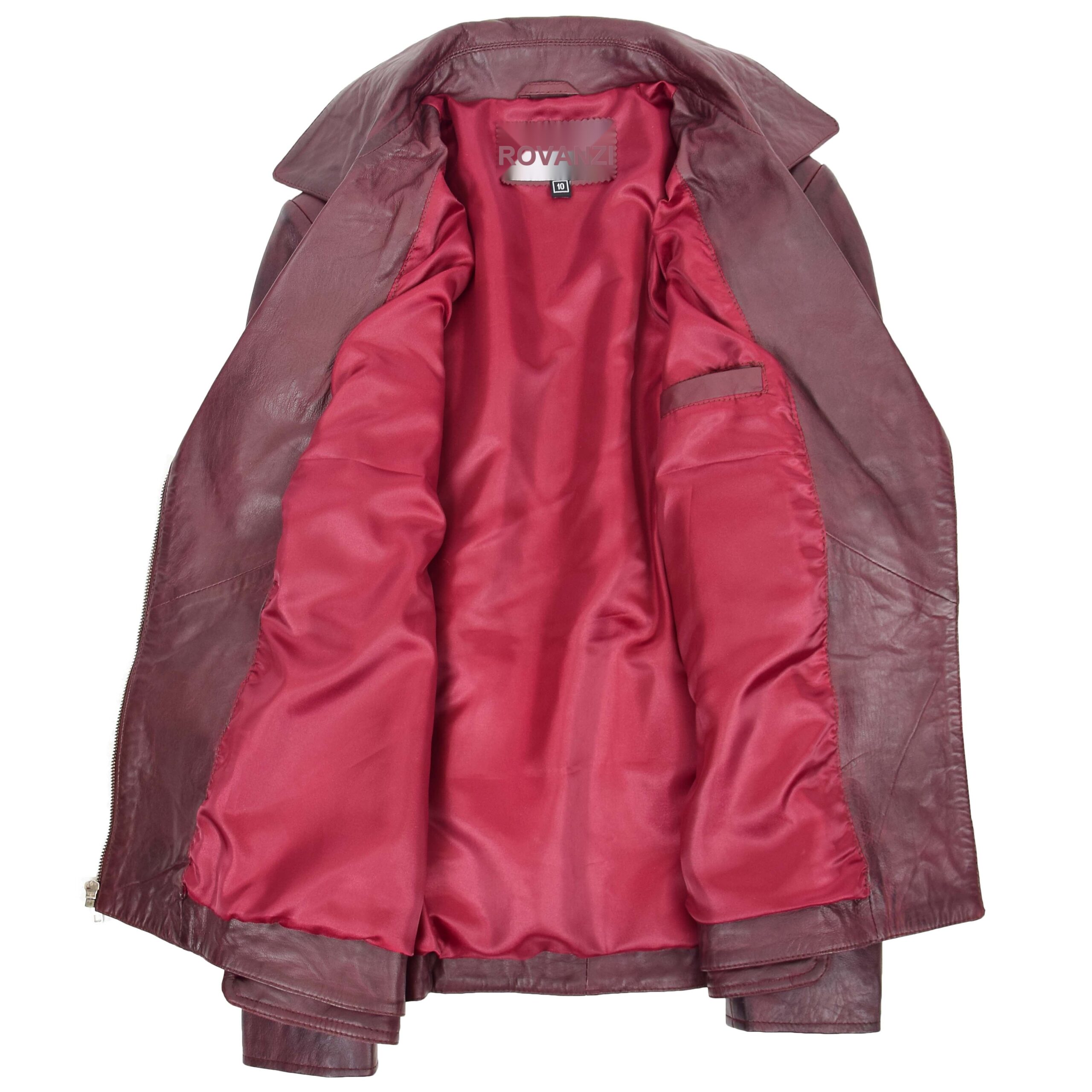 BUNERI Chaqueta Biker de Cuero Largo Cadera para Mujer Burdeos - Imagen 6