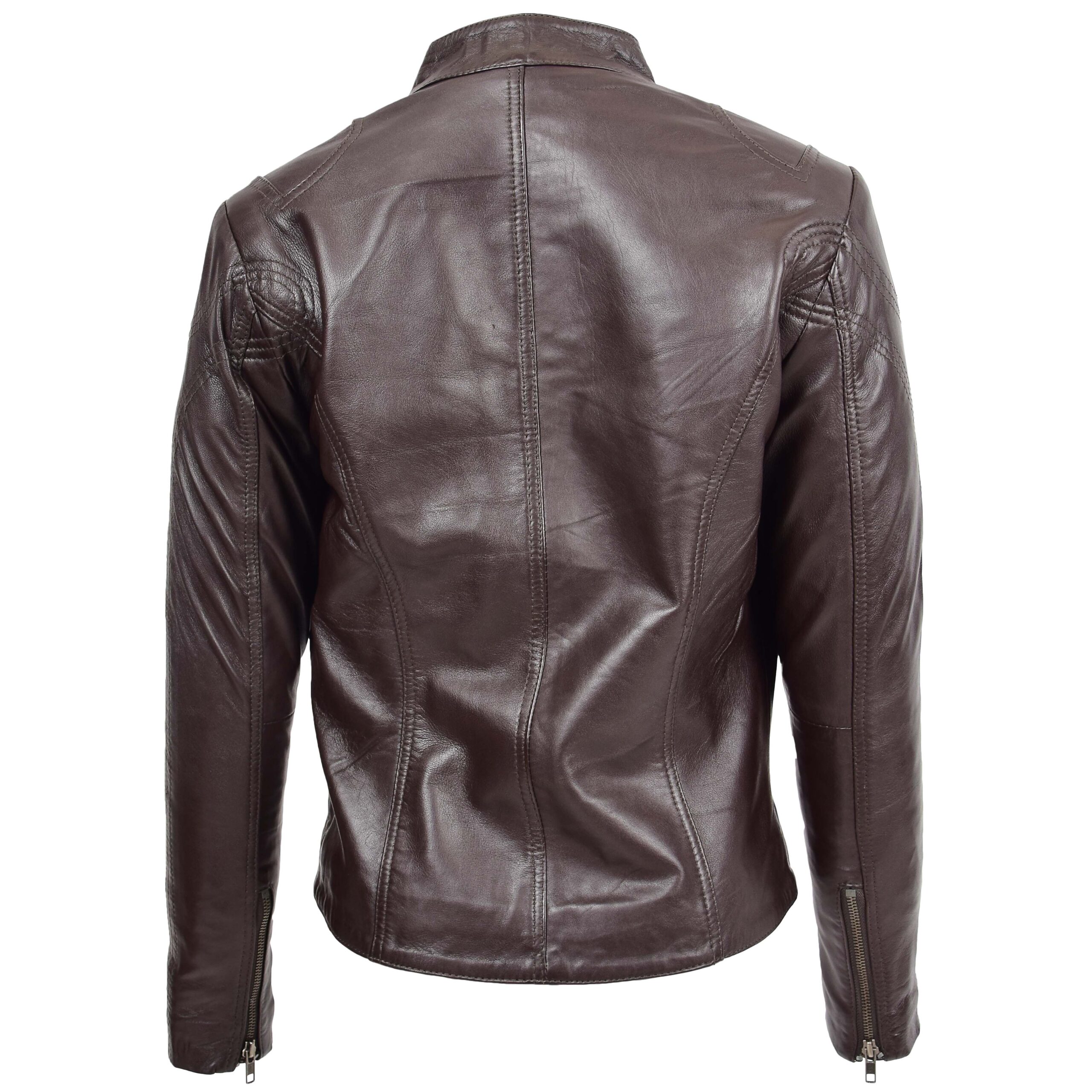 BUNERI Chaqueta Mujer Cuero Cuello Alto Marron - Imagen 2