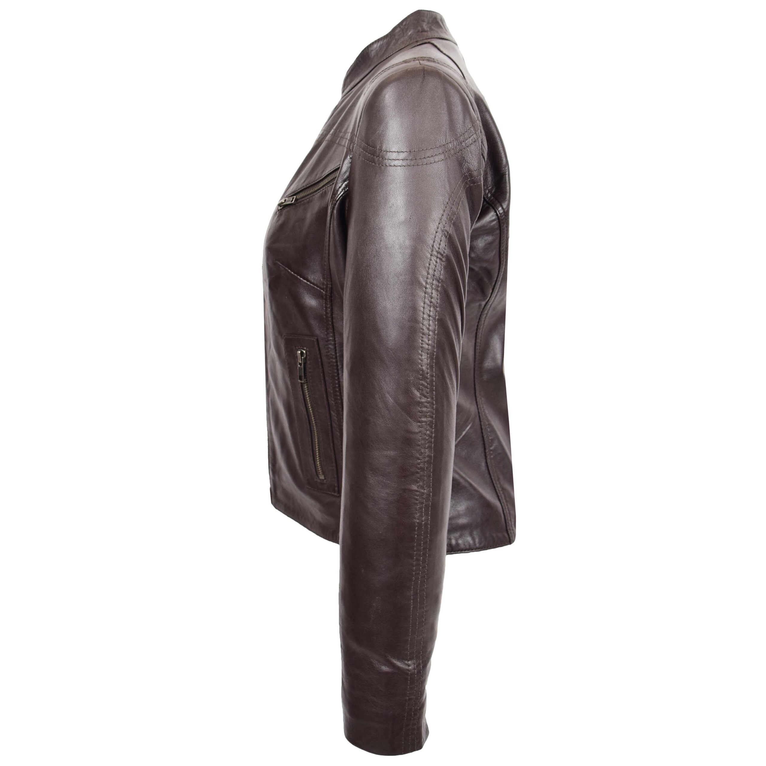 BUNERI Chaqueta Mujer Cuero Cuello Alto Marron - Imagen 5