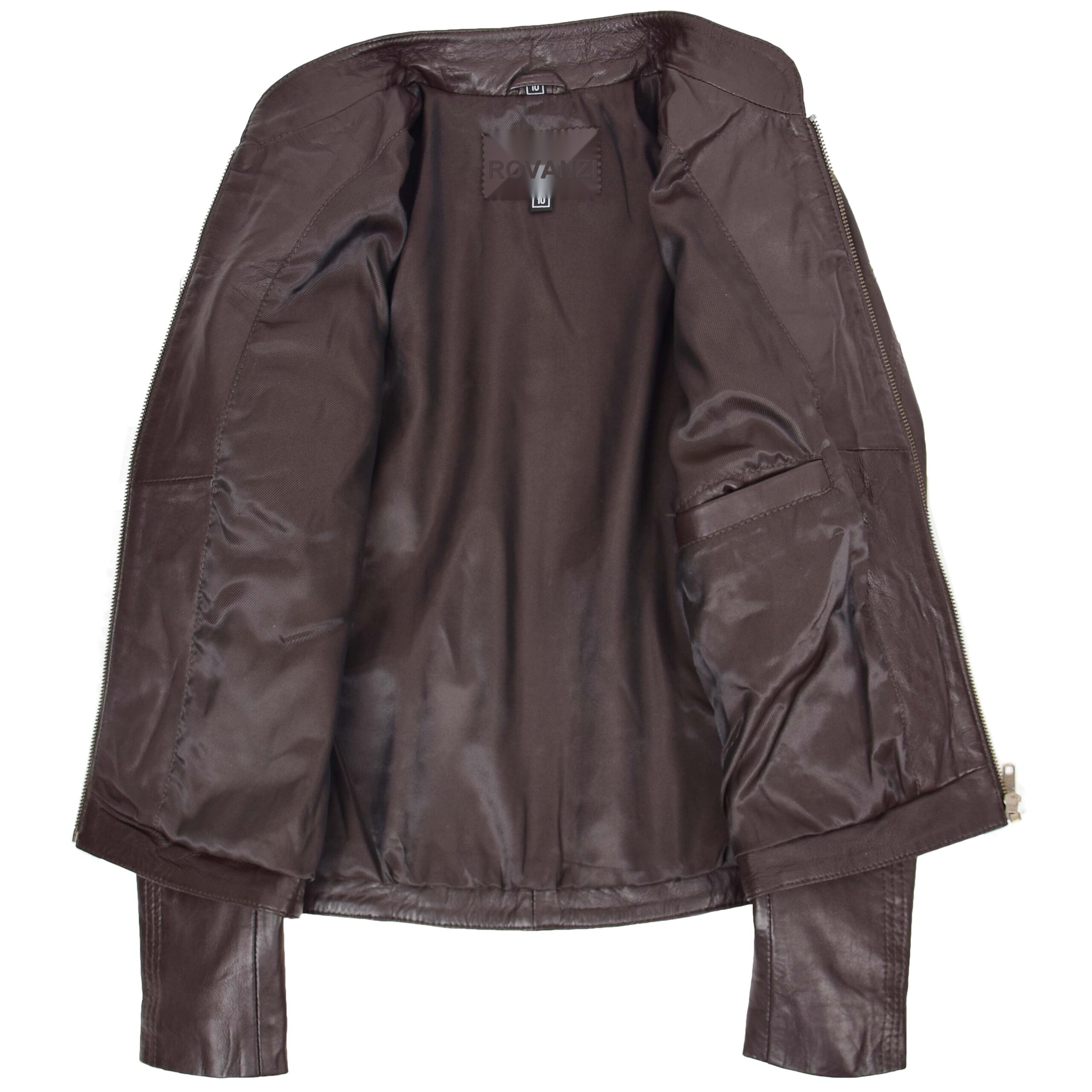 BUNERI Chaqueta Mujer Cuero Cuello Alto Marron - Imagen 6