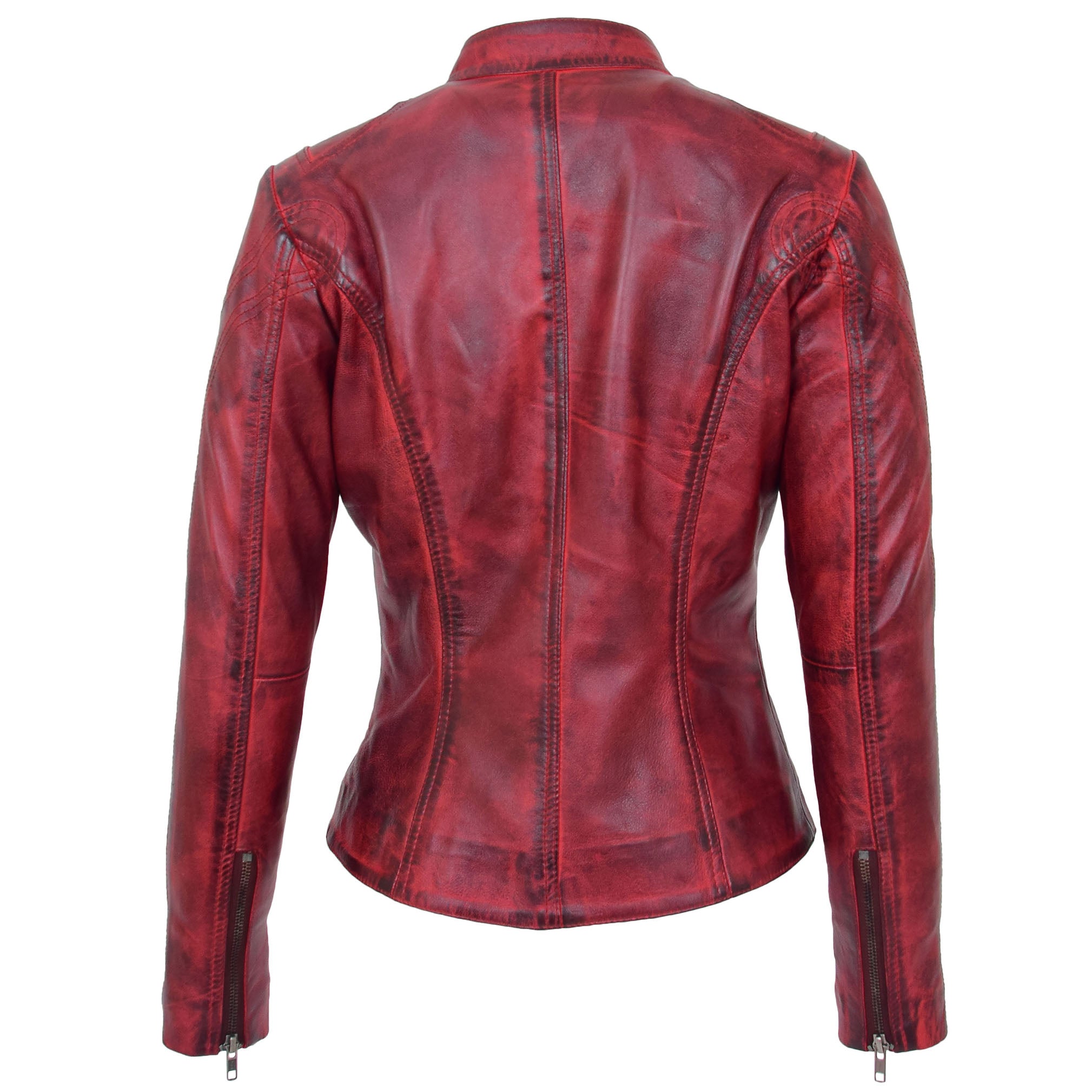 BUNERI Chaqueta de Cuero con Cuello Alto para Mujer Rojo Quemado - Imagen 2