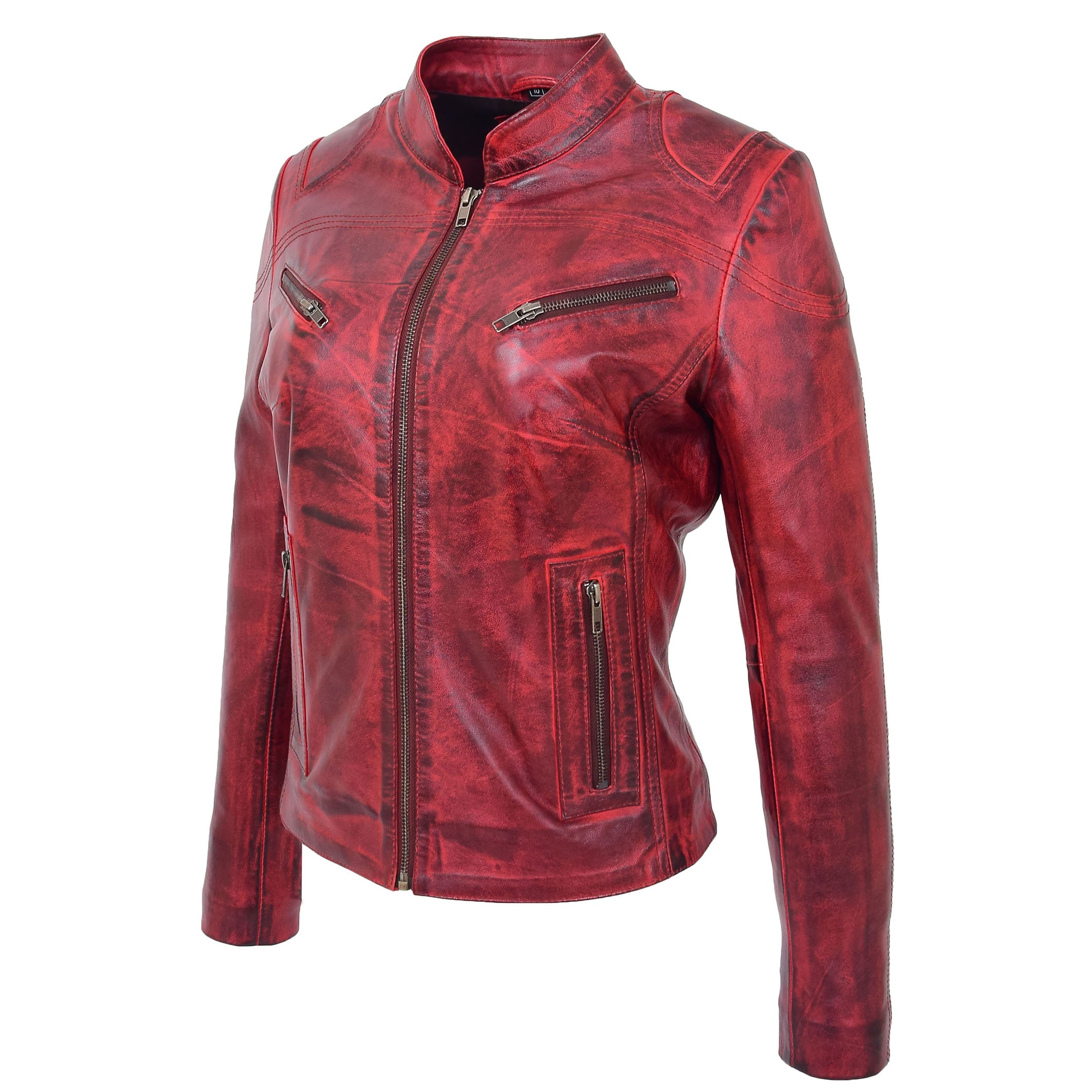 BUNERI Chaqueta de Cuero con Cuello Alto para Mujer Rojo Quemado - Imagen 3
