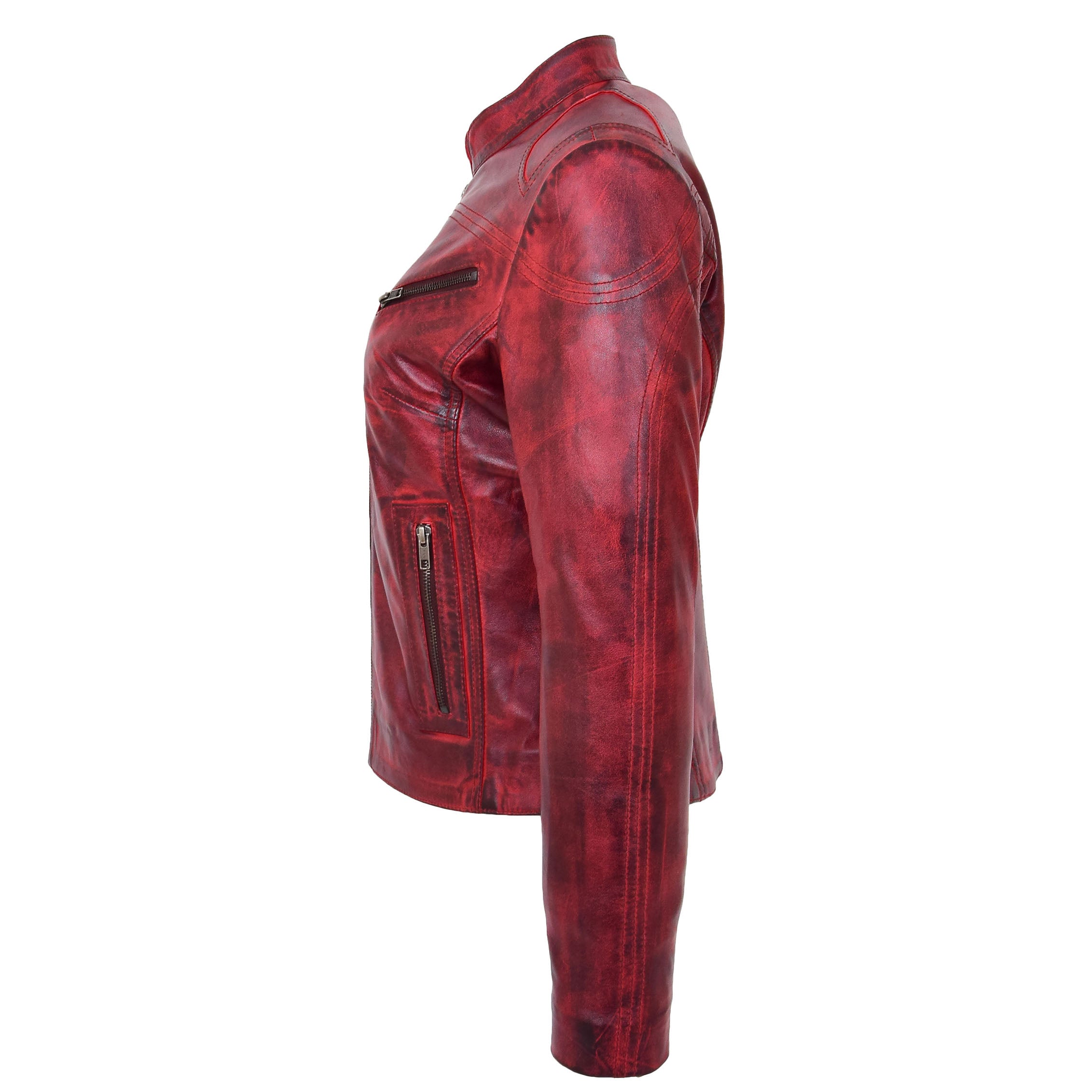 BUNERI Chaqueta de Cuero con Cuello Alto para Mujer Rojo Quemado - Imagen 5