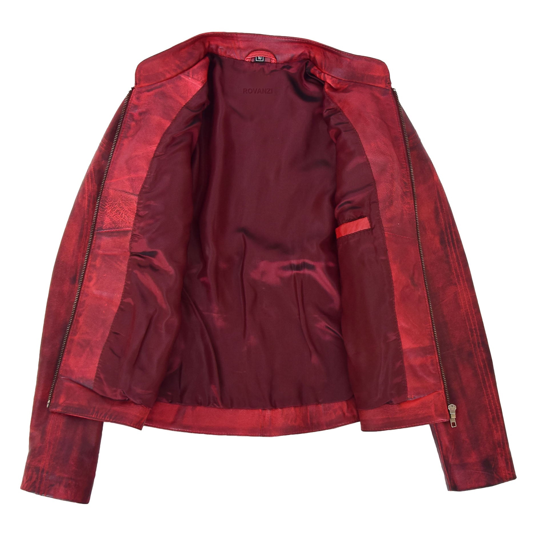 BUNERI Chaqueta de Cuero con Cuello Alto para Mujer Rojo Quemado - Imagen 6