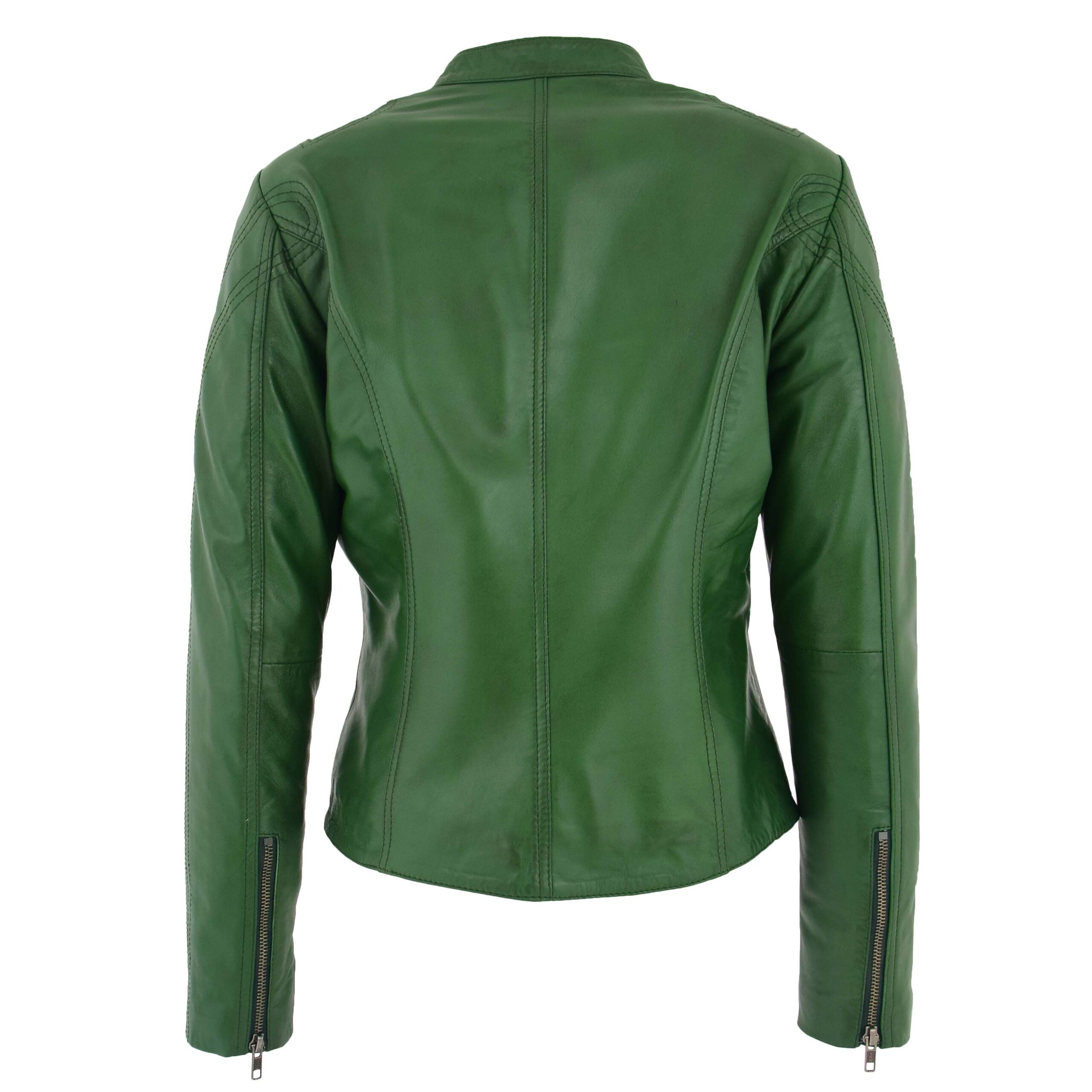 BUNERI Chaqueta Biker de Cuero Verde para Mujer Cuello Alto - Imagen 2