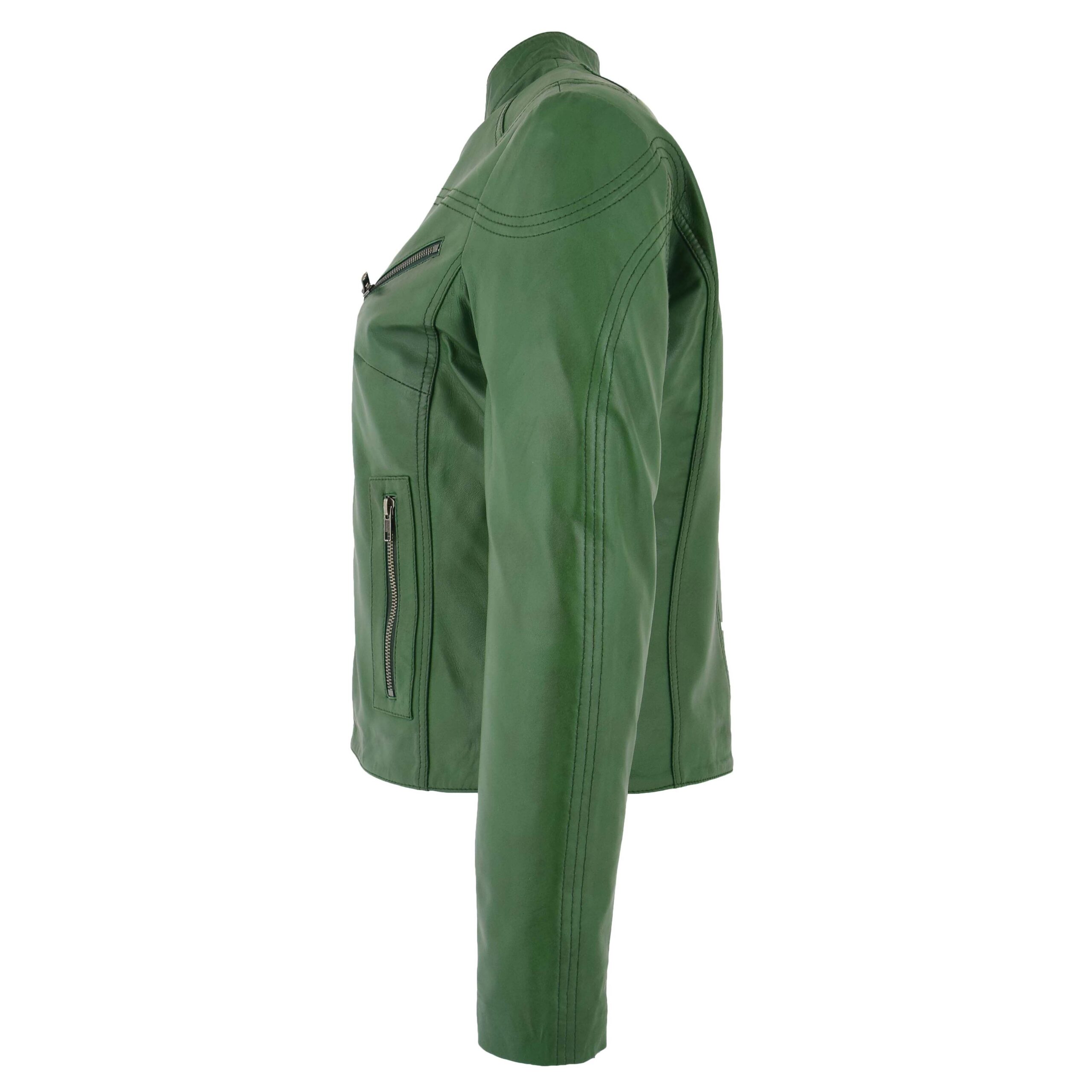 BUNERI Chaqueta Biker de Cuero Verde para Mujer Cuello Alto - Imagen 5