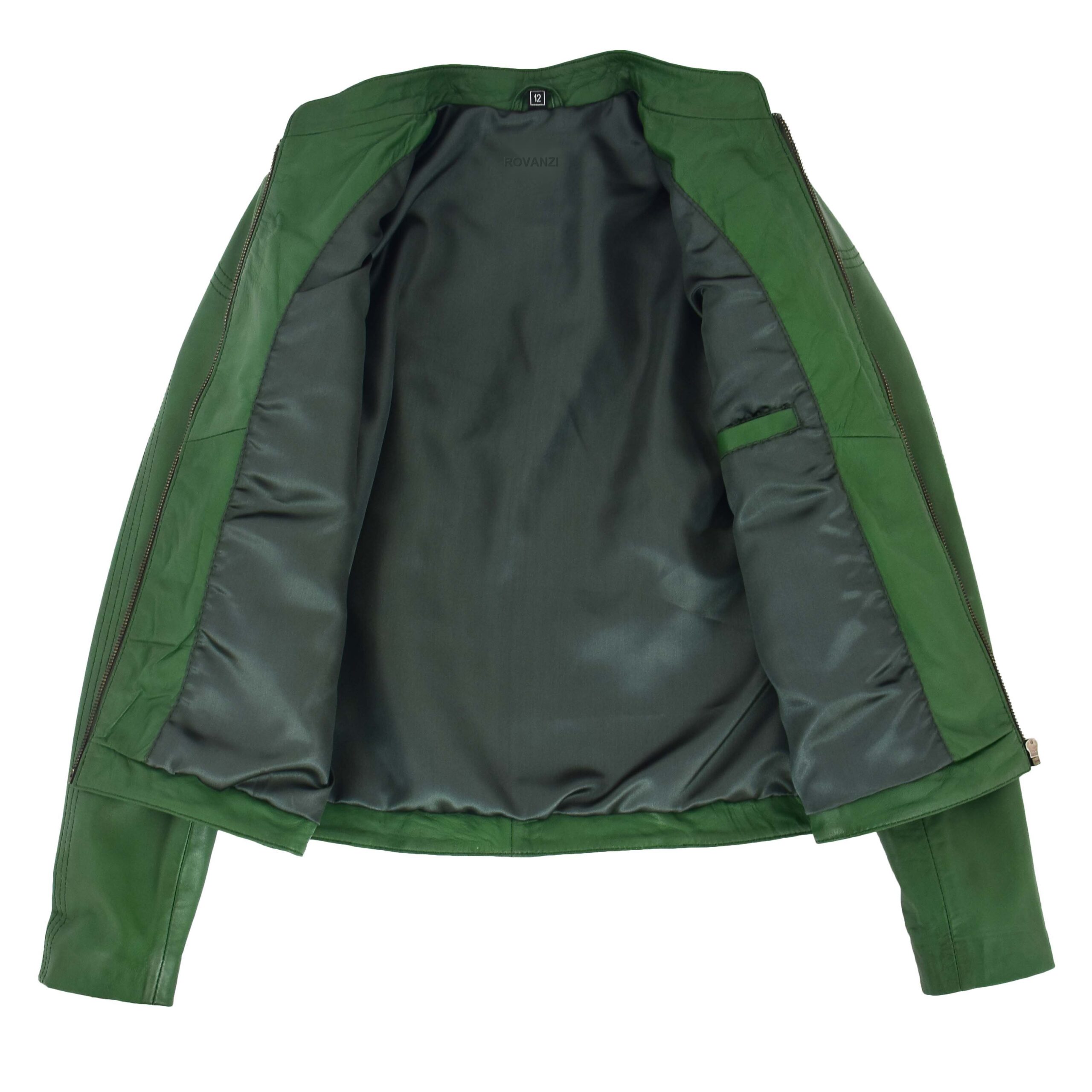BUNERI Chaqueta Biker de Cuero Verde para Mujer Cuello Alto - Imagen 6