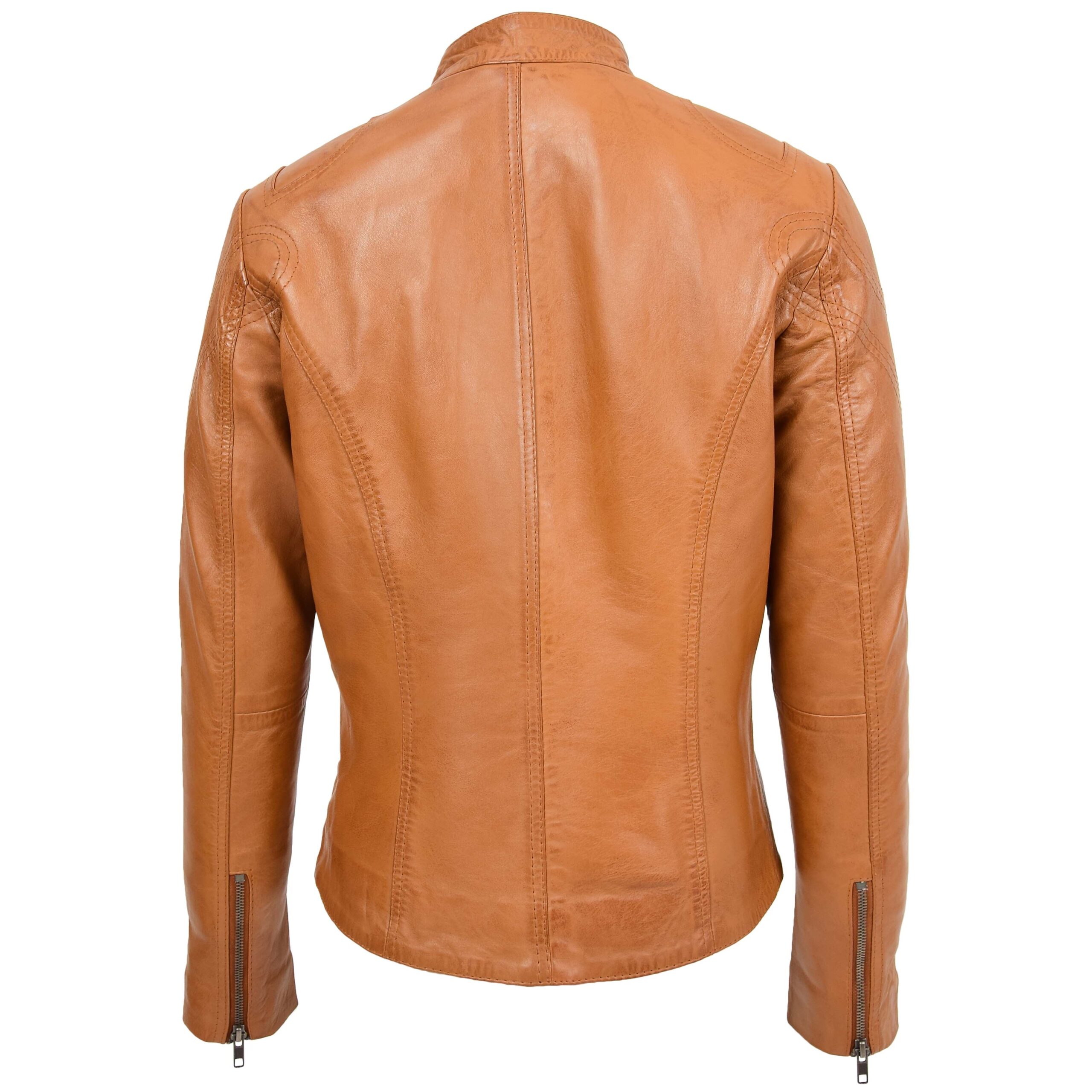 BUNERI Chaqueta de Cuero Cuello Alto para Mujer Tostado - Imagen 2