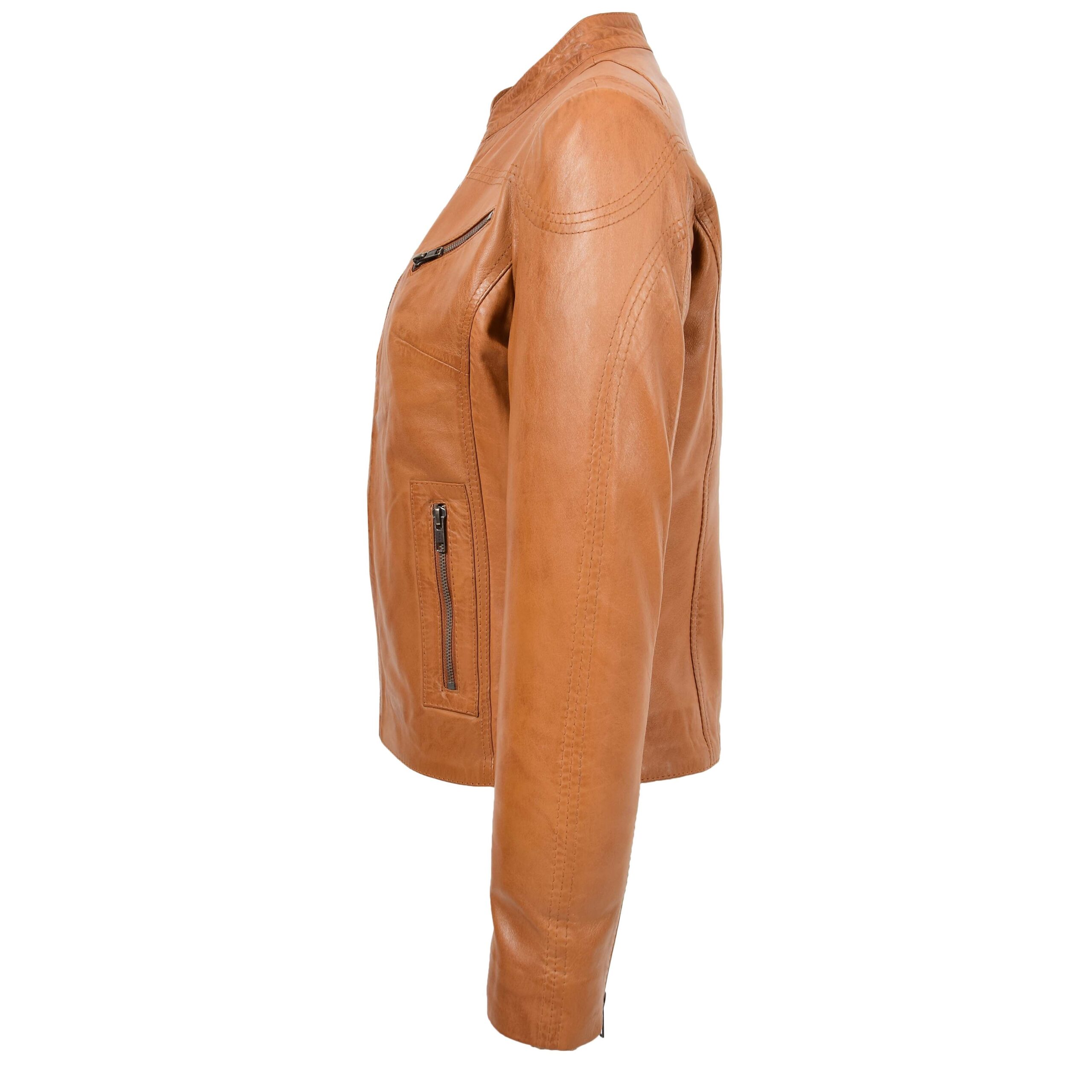 BUNERI Chaqueta de Cuero Cuello Alto para Mujer Tostado - Imagen 5