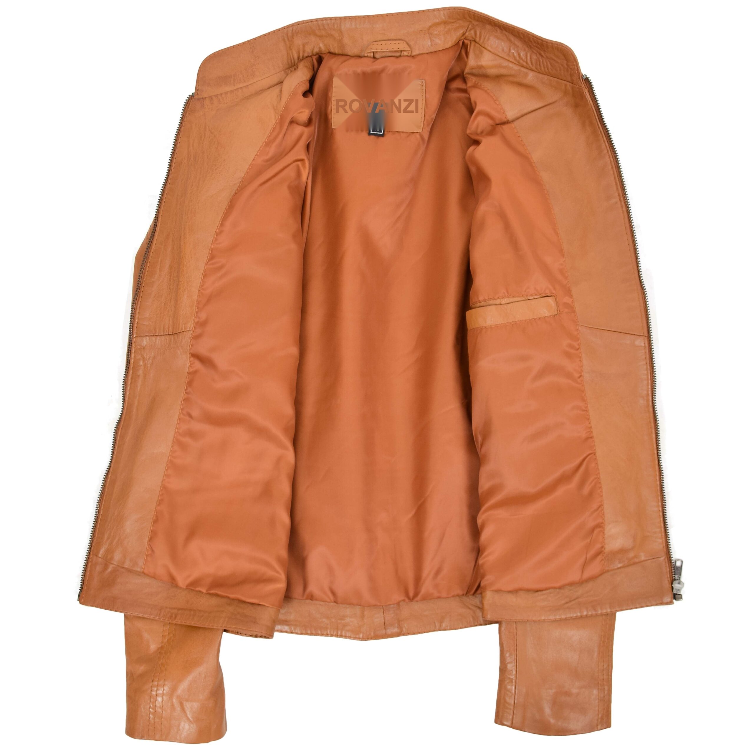 BUNERI Chaqueta de Cuero Cuello Alto para Mujer Tostado - Imagen 6