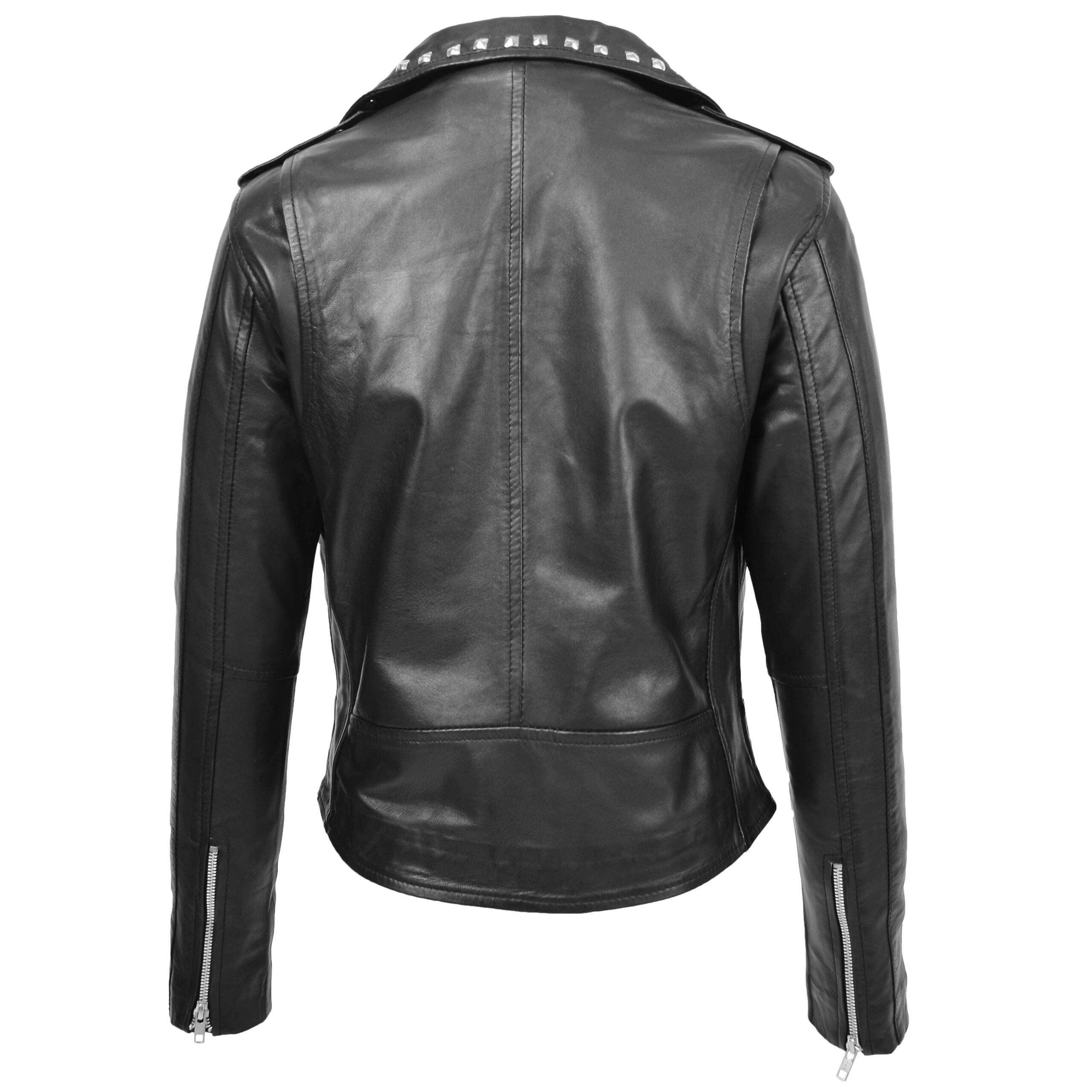 BUNERI Chaqueta Mujer Cuero Tachonada Estilo Brando Negra - Imagen 2