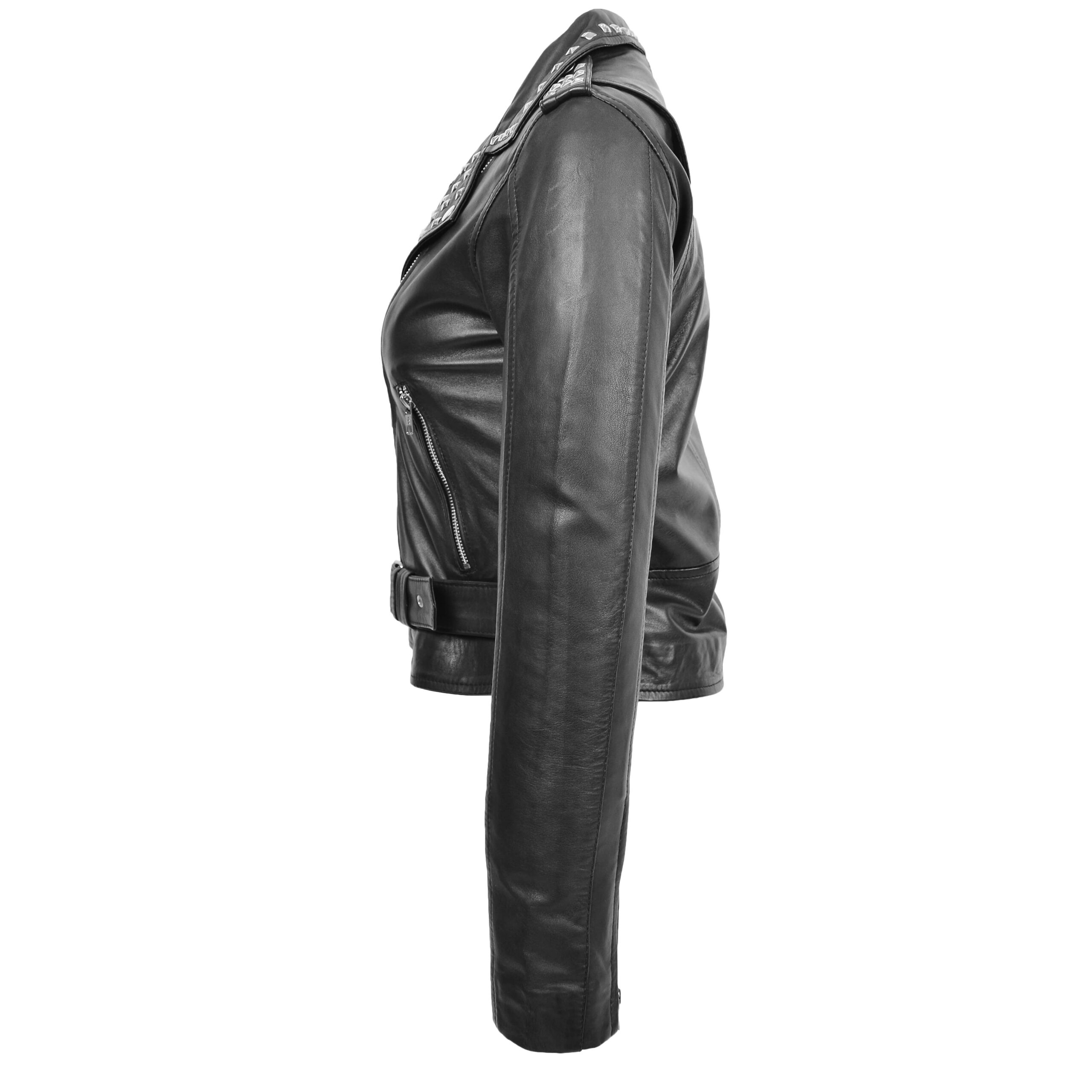 BUNERI Chaqueta Mujer Cuero Tachonada Estilo Brando Negra - Imagen 5