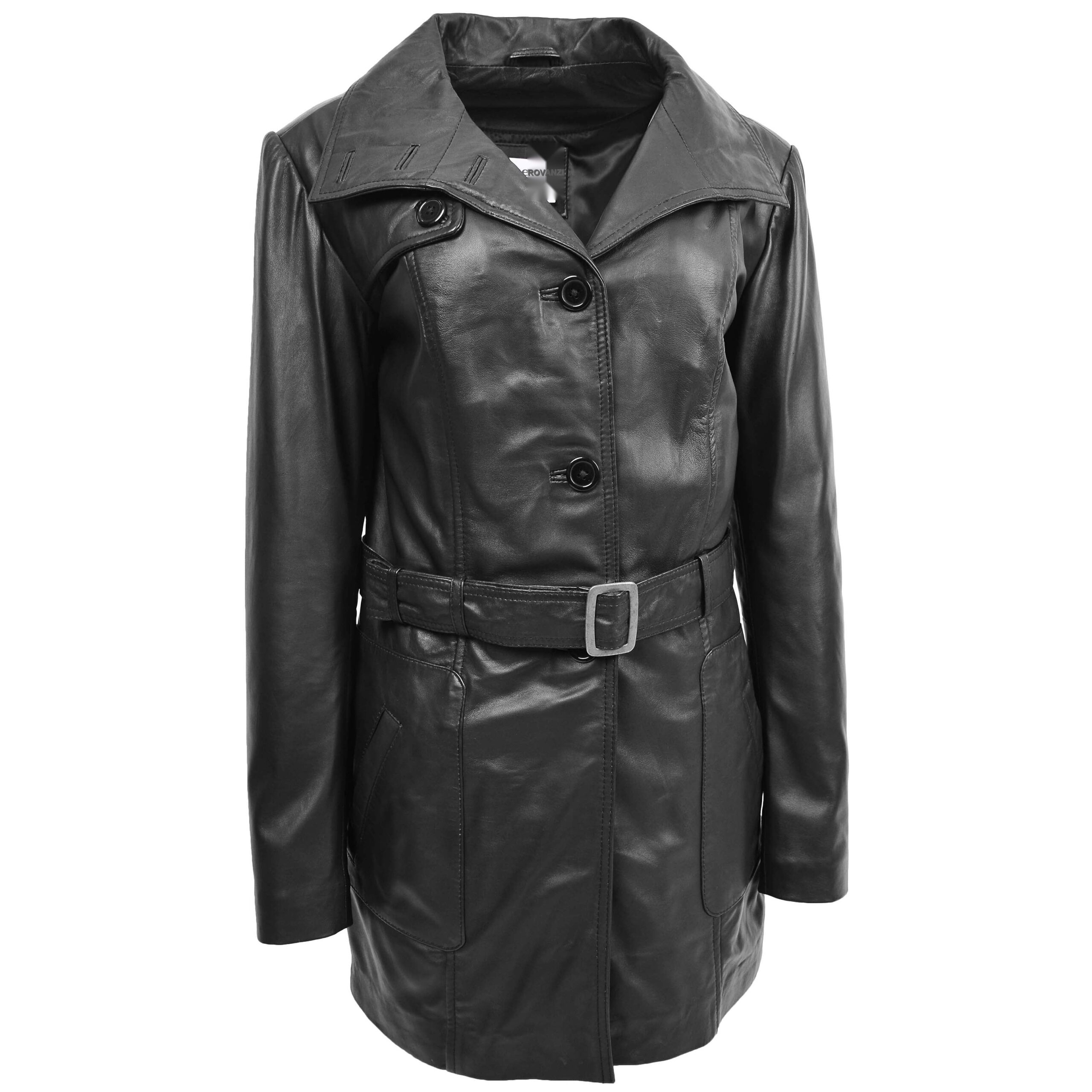 BUNERI Trench de Cuero para Mujer Shania Negro con Cinturón - Imagen 3
