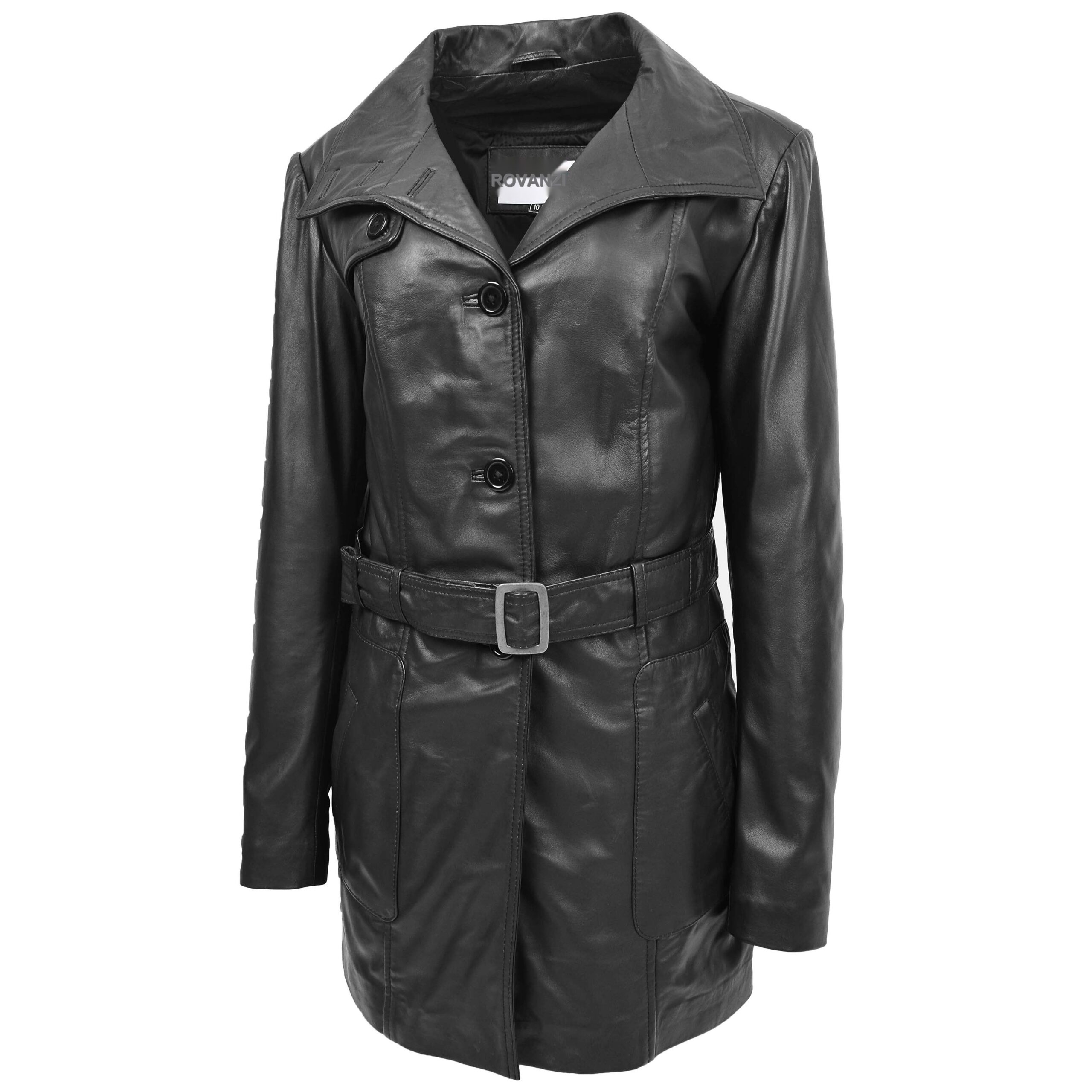 BUNERI Trench de Cuero para Mujer Shania Negro con Cinturón - Imagen 4
