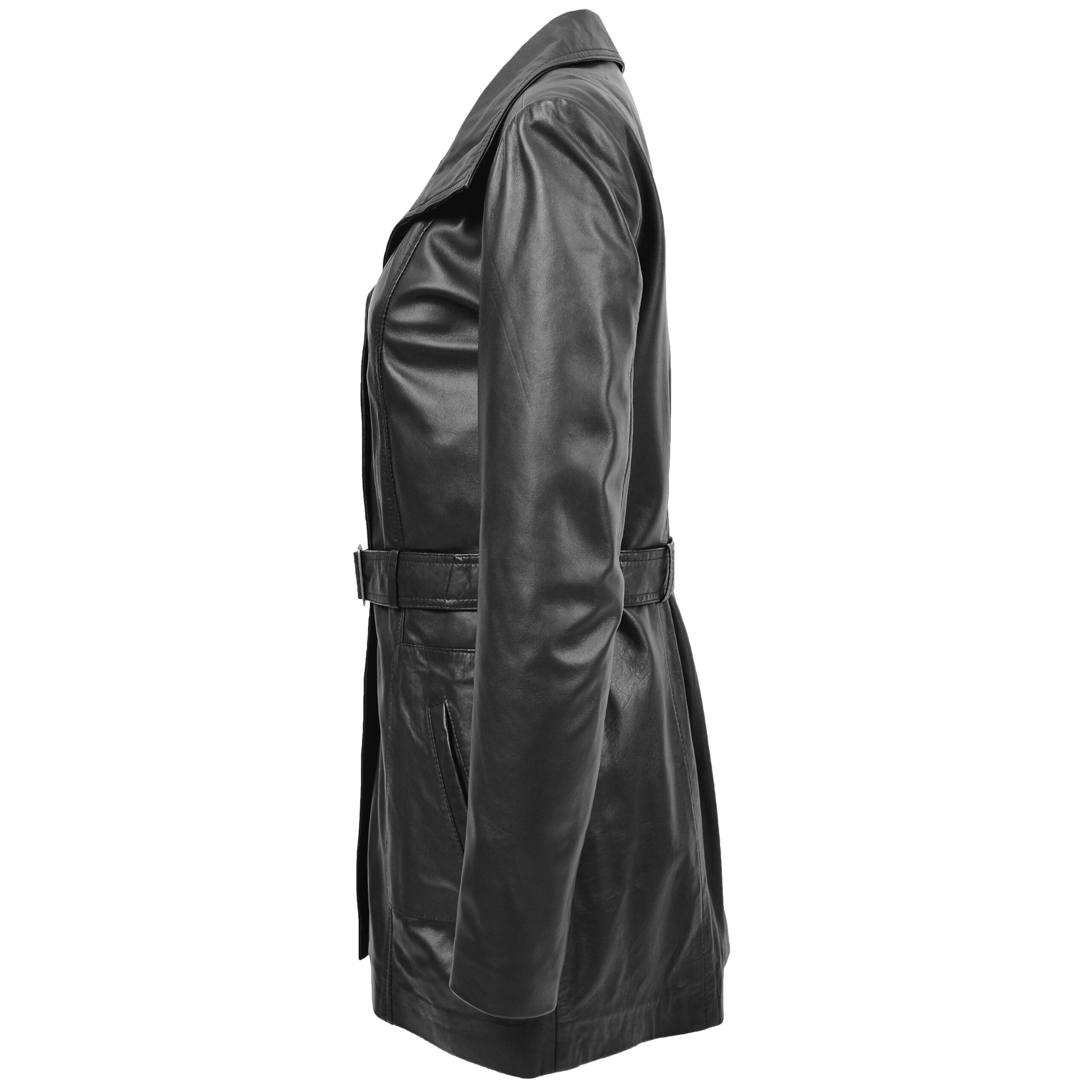 BUNERI Trench de Cuero para Mujer Shania Negro con Cinturón - Imagen 5