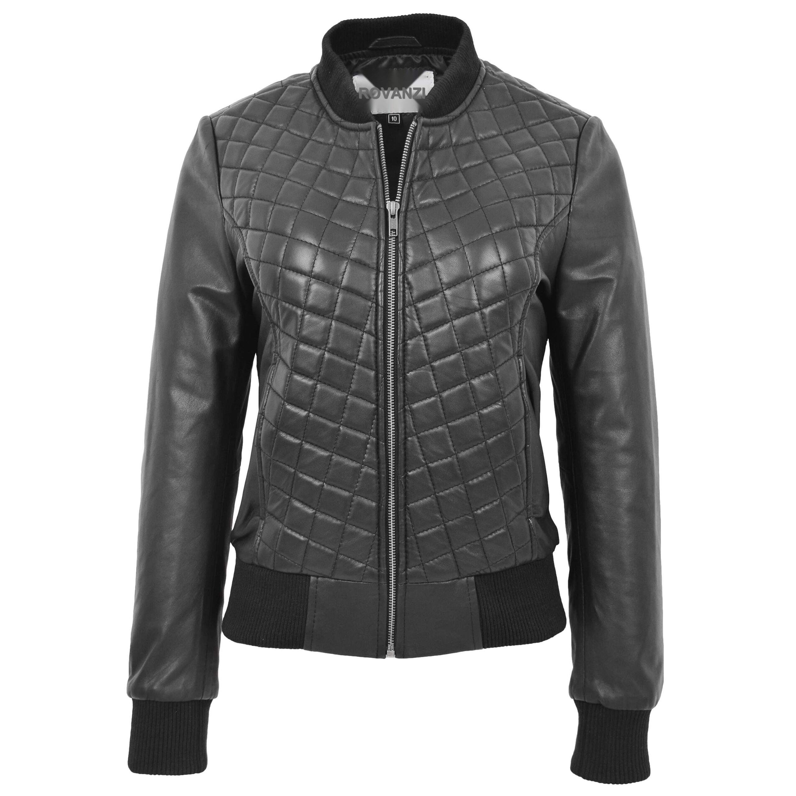 BUNERI Bomber Acolchada Sally de Cuero Negro Varsity - Imagen 3