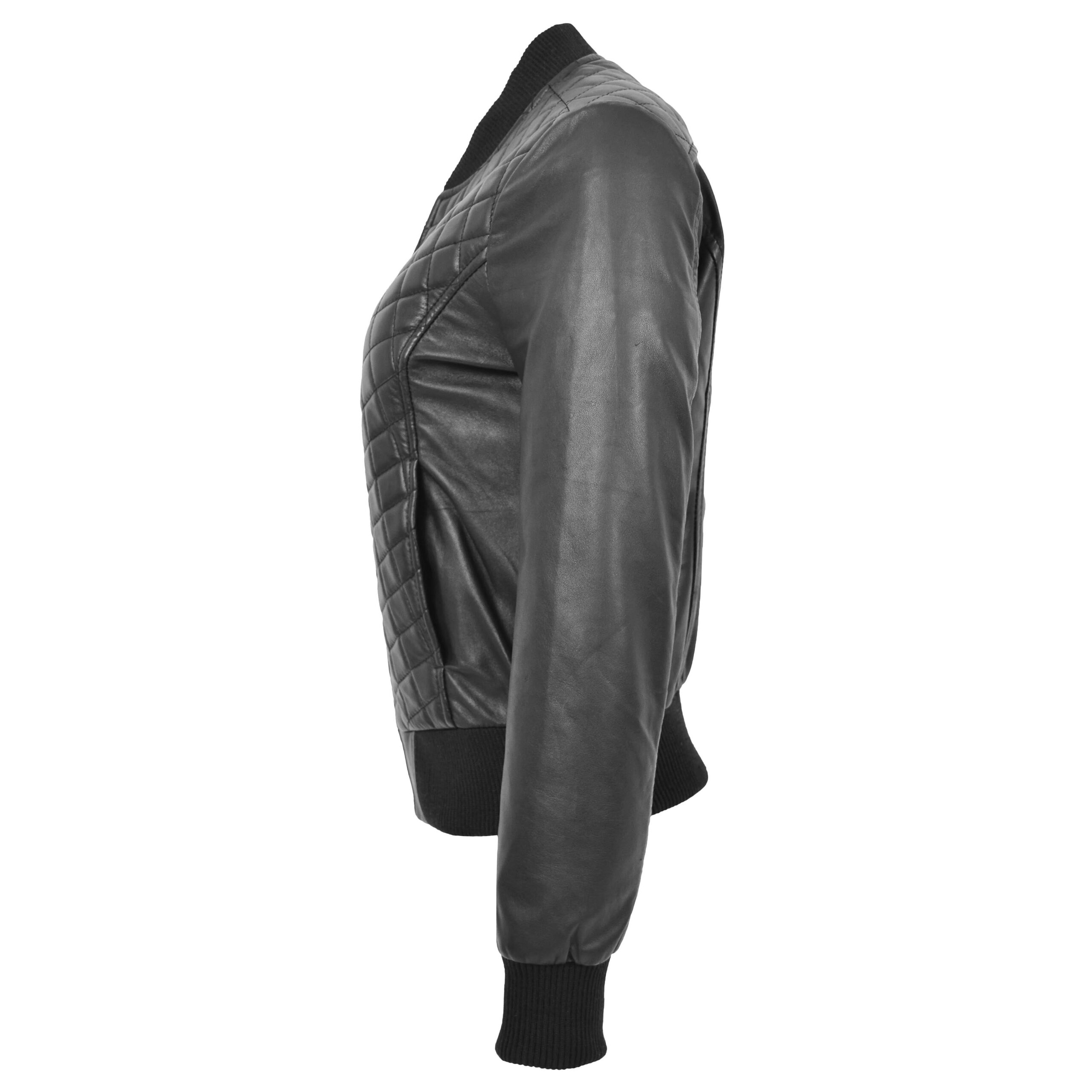 BUNERI Bomber Acolchada Sally de Cuero Negro Varsity - Imagen 6