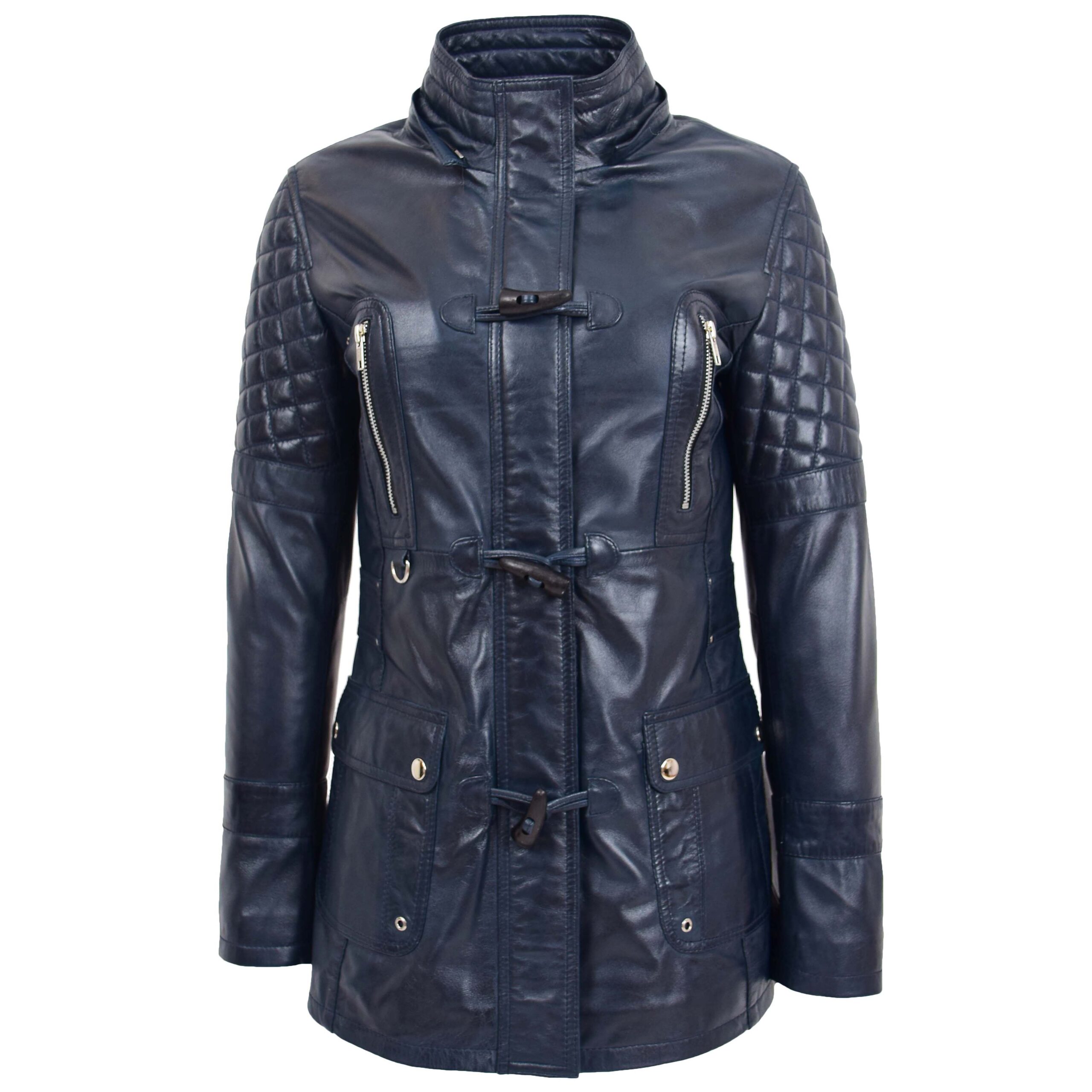 BUNERI Cuero Ariel Azul Estilo Duffle Mujer - Imagen 3