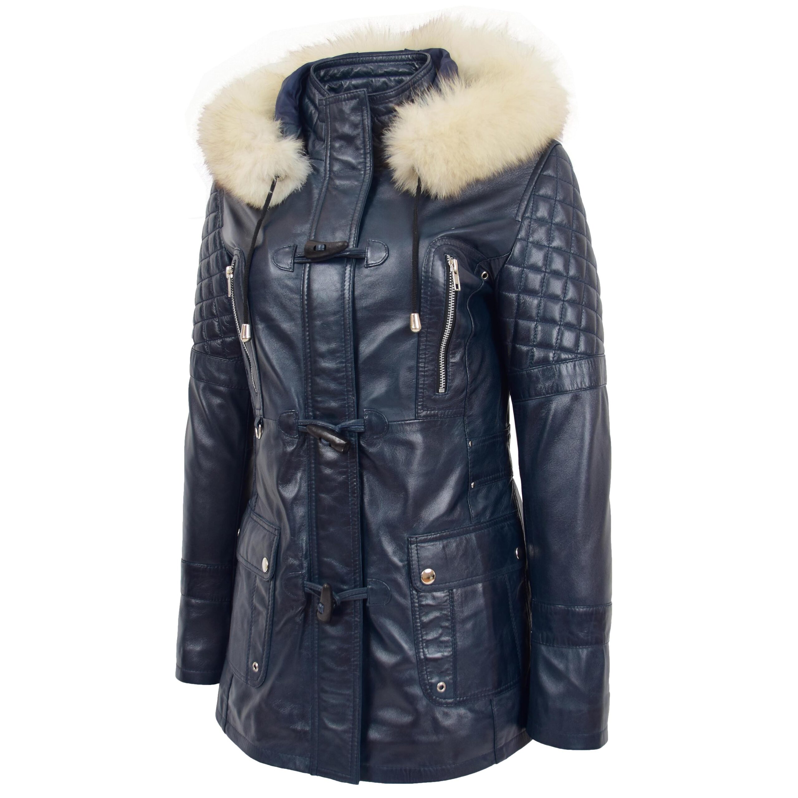 BUNERI Cuero Ariel Azul Estilo Duffle Mujer - Imagen 4