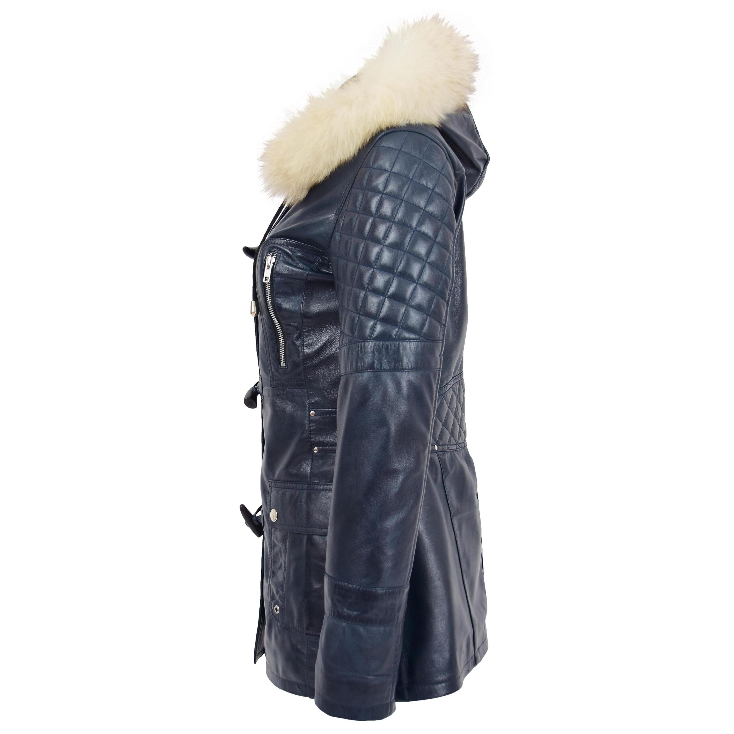 BUNERI Cuero Ariel Azul Estilo Duffle Mujer - Imagen 5