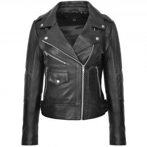 BUNERI Biker Moda Remi Cuero Negro Cross-Zip