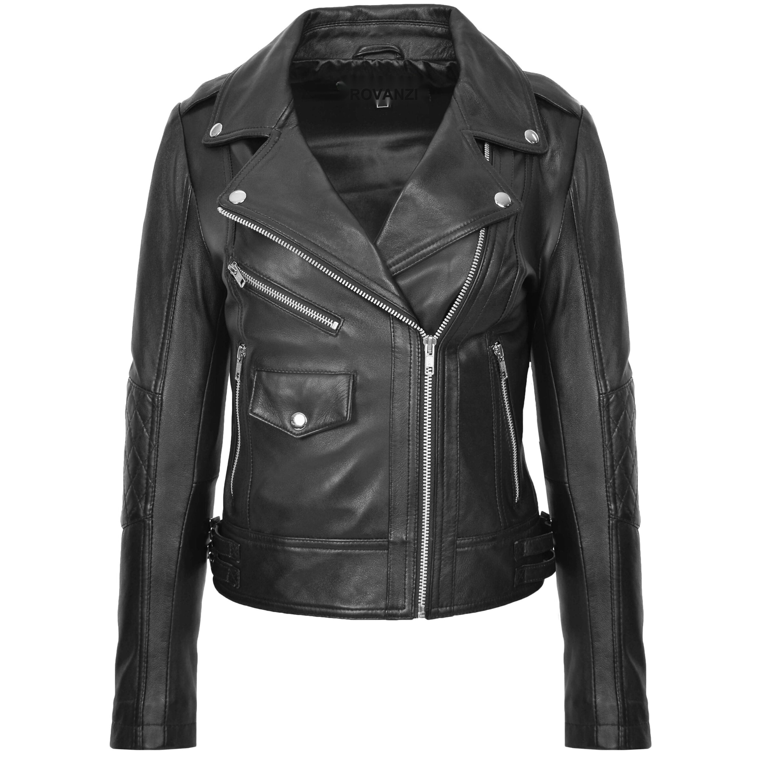 BUNERI Biker Moda Remi Cuero Negro Cross-Zip
