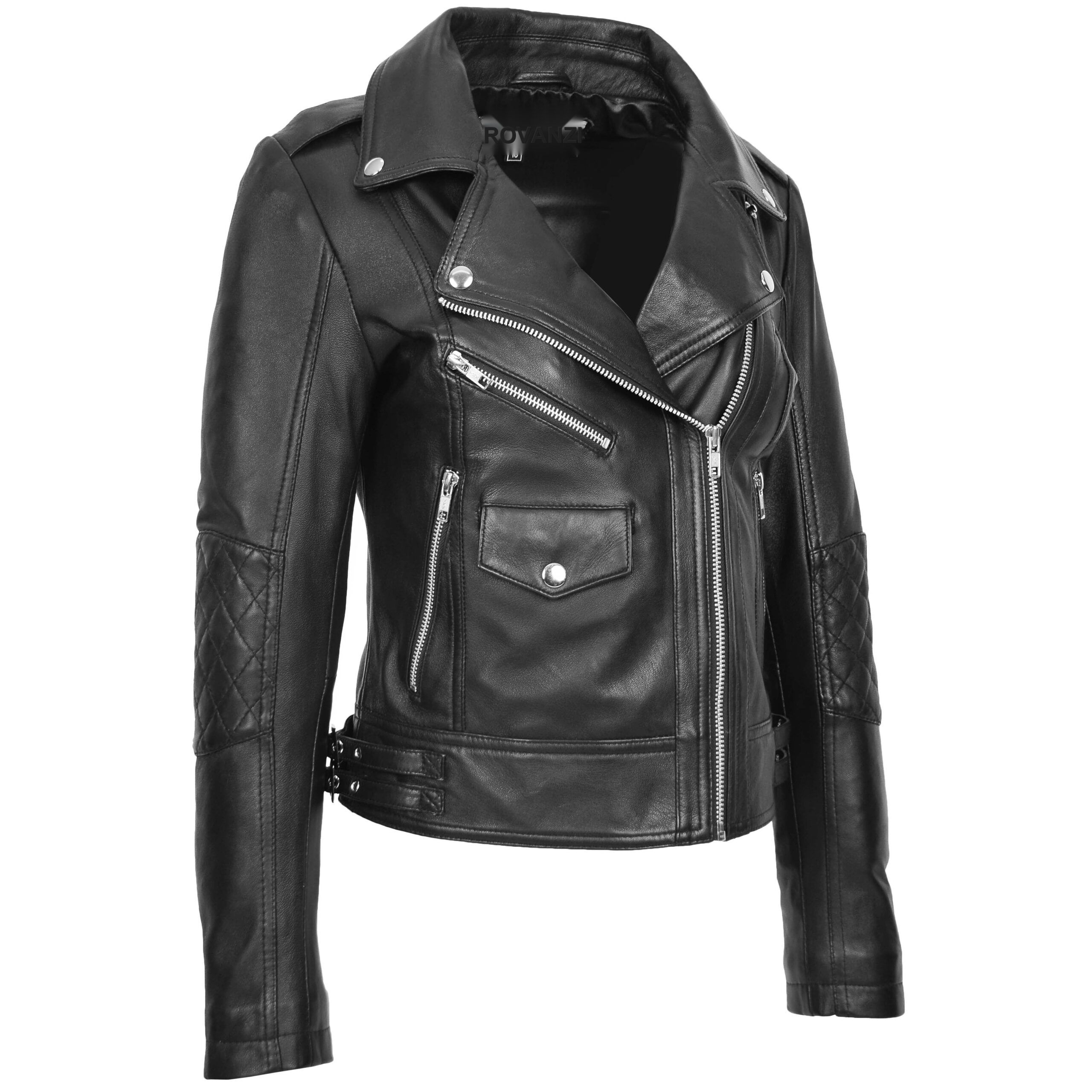 BUNERI Biker Moda Remi Cuero Negro Cross-Zip - Imagen 4