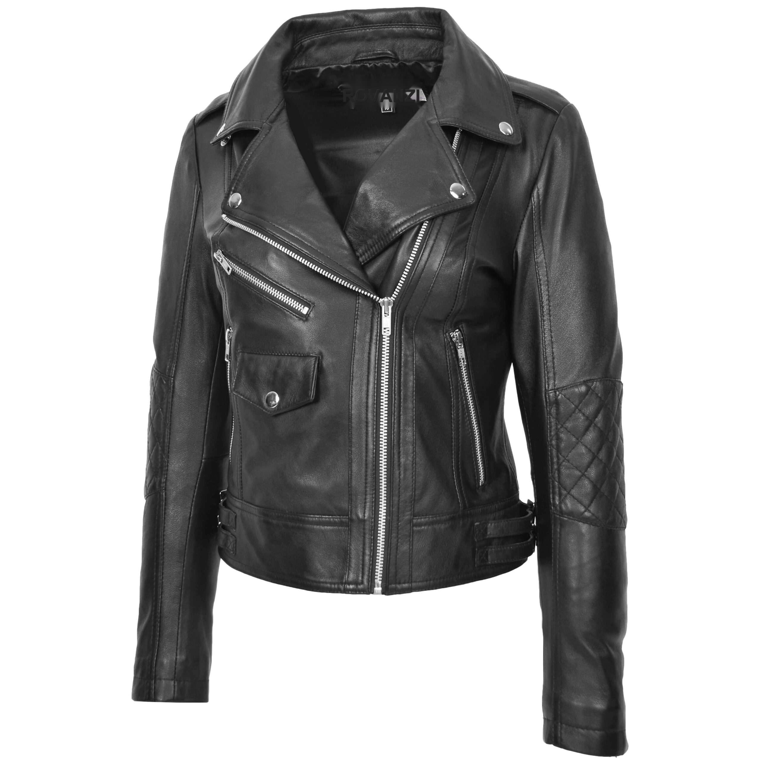 BUNERI Biker Moda Remi Cuero Negro Cross-Zip - Imagen 5