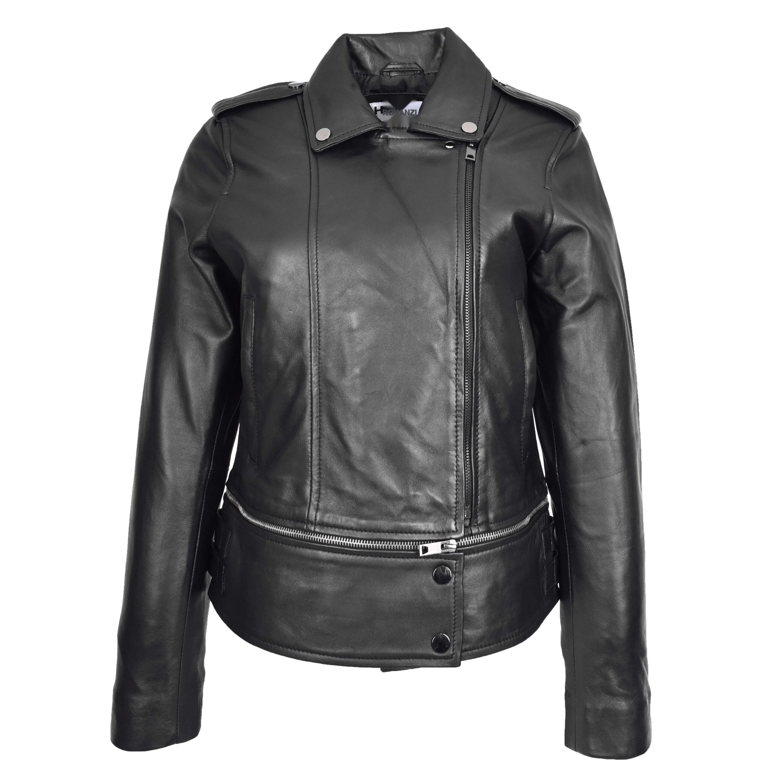 BUNERI Chaqueta Biker de Cuero Negro 2-en-1 Corta para Mujer - Imagen 3