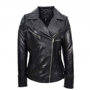 BUNERI Biker Cuero Cherry Negro Cremallera Cruzada con Bolsillos