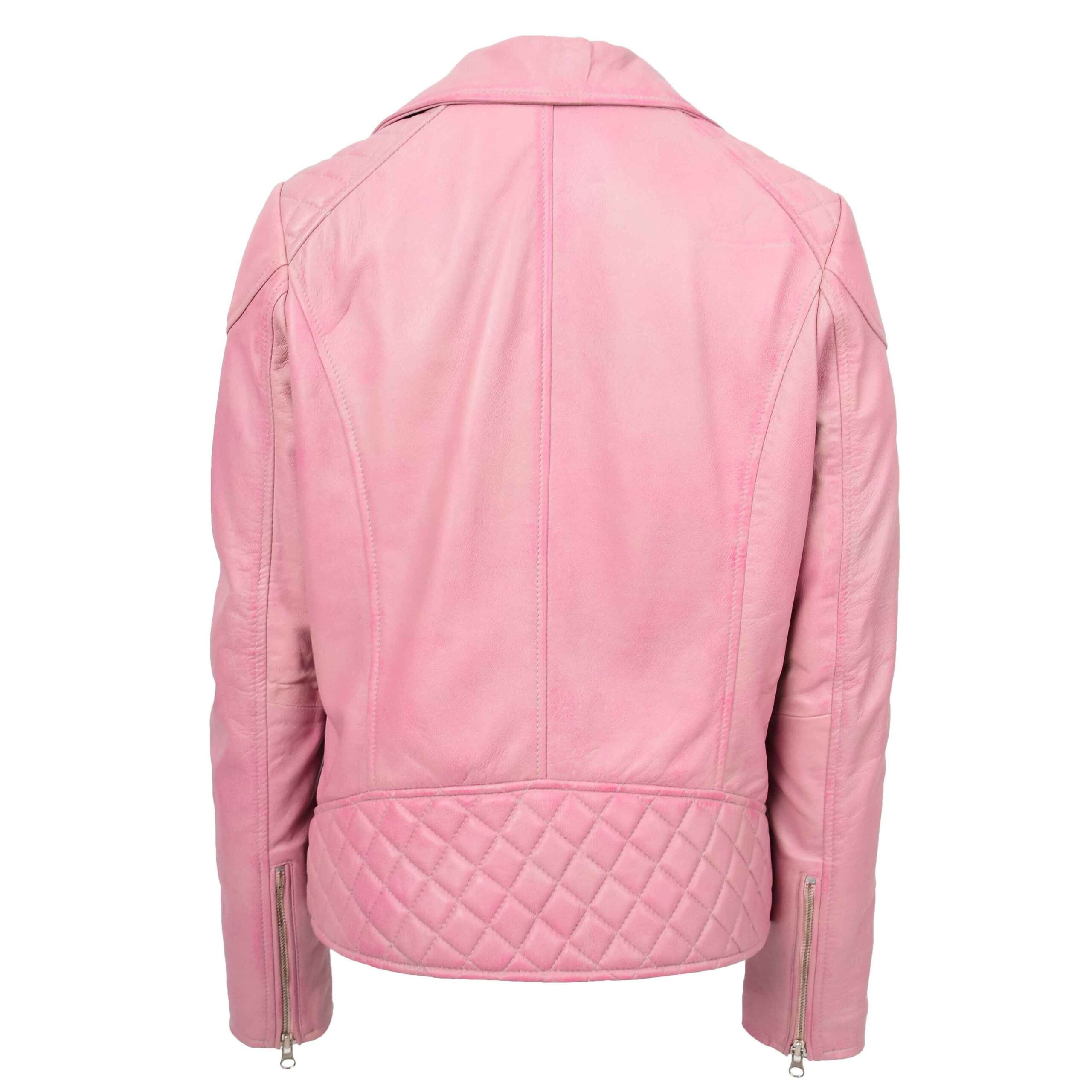 BUNERI Cereza Chaqueta Biker Mujer Cuero Real Cremallera Cruzada Bolsillos - Imagen 2