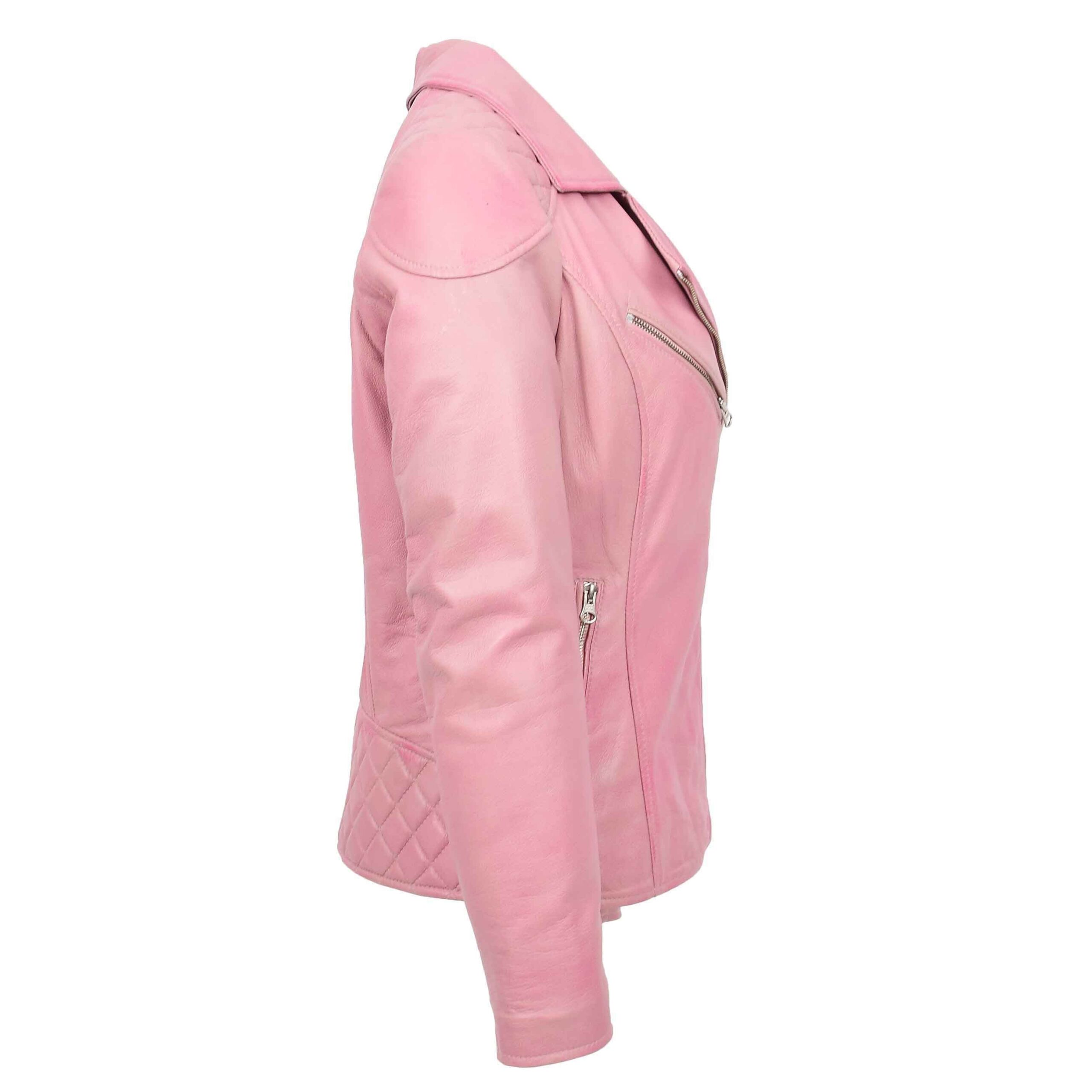 BUNERI Cereza Chaqueta Biker Mujer Cuero Real Cremallera Cruzada Bolsillos - Imagen 5
