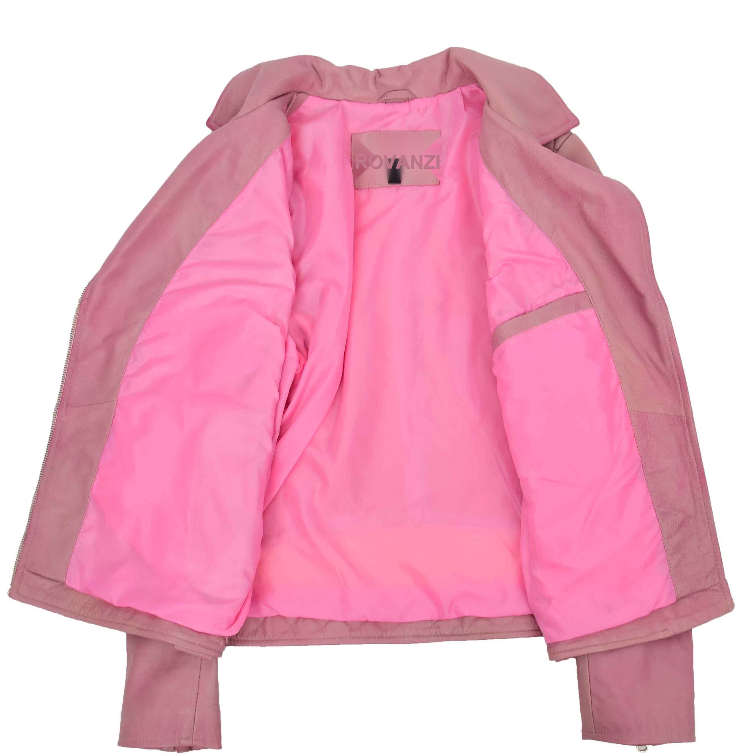 BUNERI Cereza Chaqueta Biker Mujer Cuero Real Cremallera Cruzada Bolsillos - Imagen 7