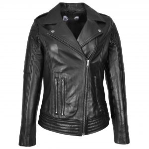 BUNERI Biker Pam Negra de Cuero Real con Cremallera Cruzada