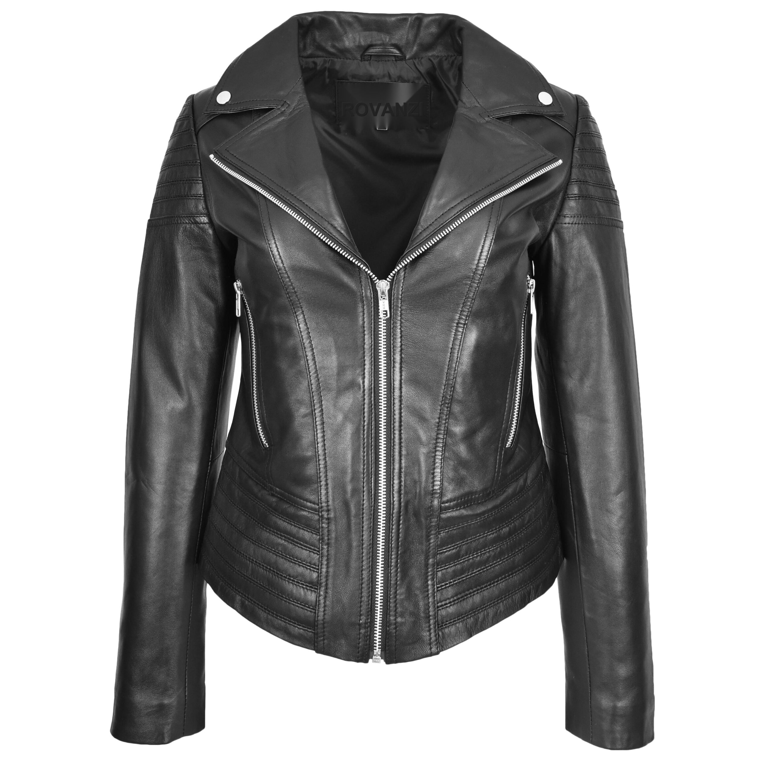BUNERI Chaqueta Biker Mujer Cuero Real Tendencia Ajustada Casual Negra
