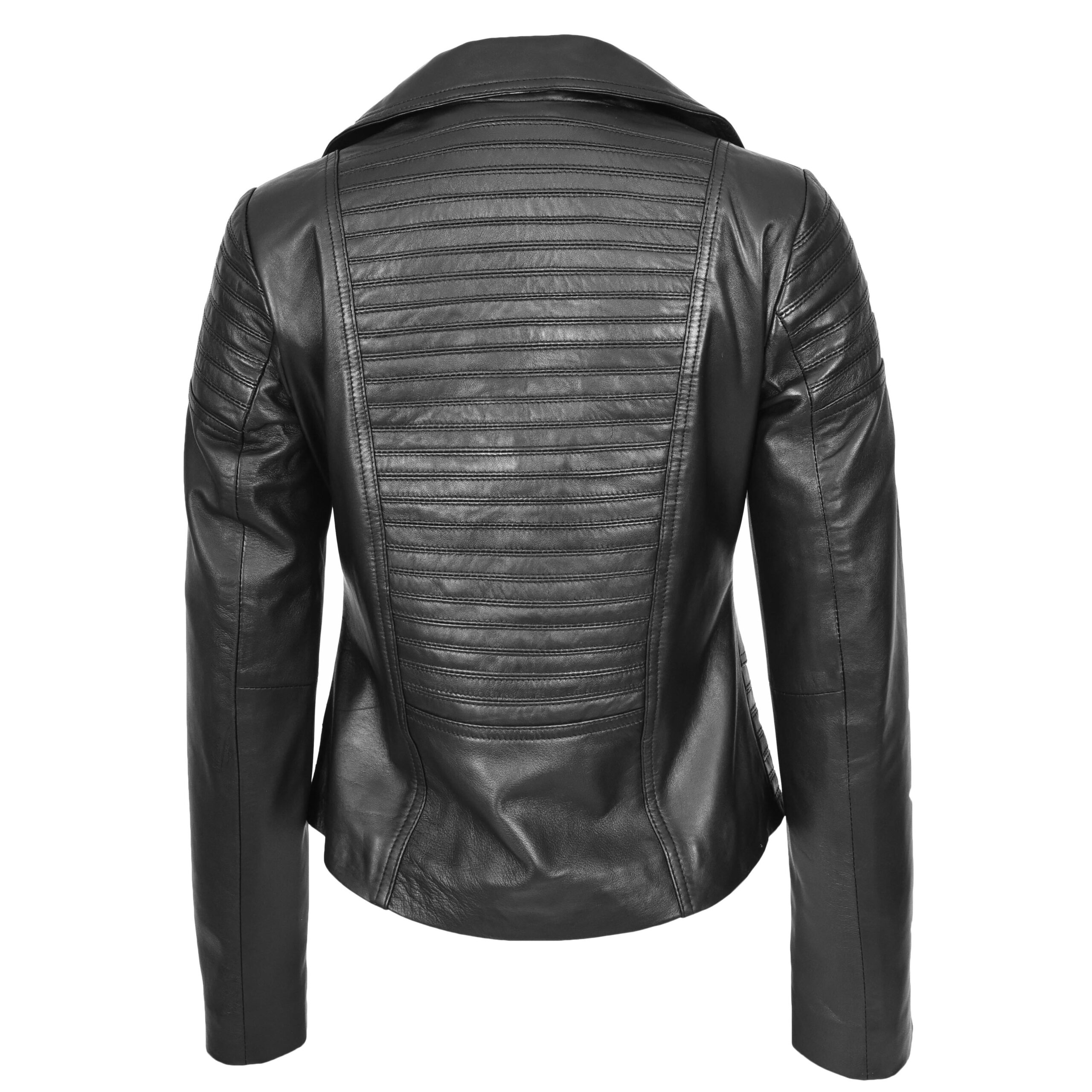 BUNERI Chaqueta Biker Mujer Cuero Real Tendencia Ajustada Casual Negra - Imagen 2