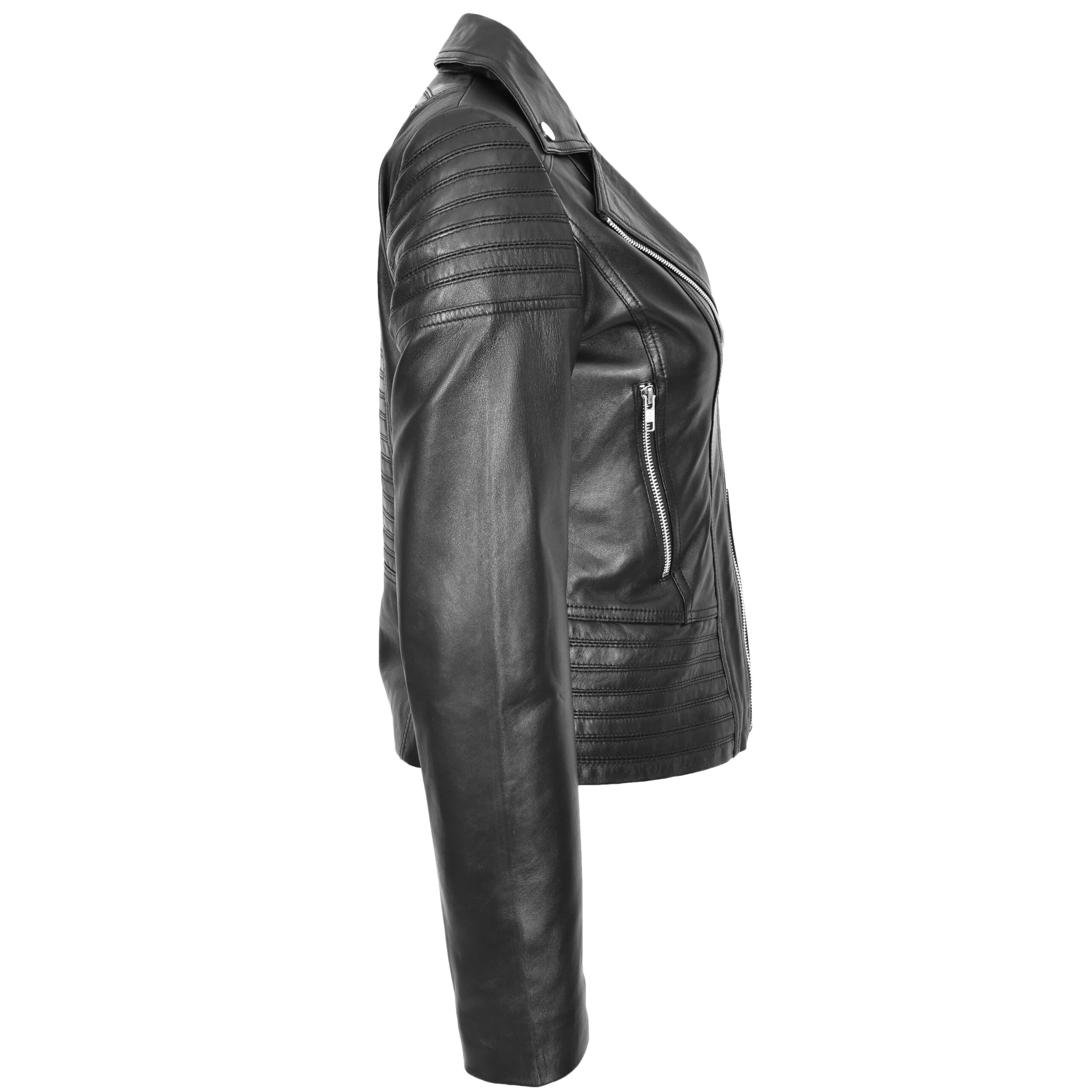 BUNERI Chaqueta Biker Mujer Cuero Real Tendencia Ajustada Casual Negra - Imagen 3