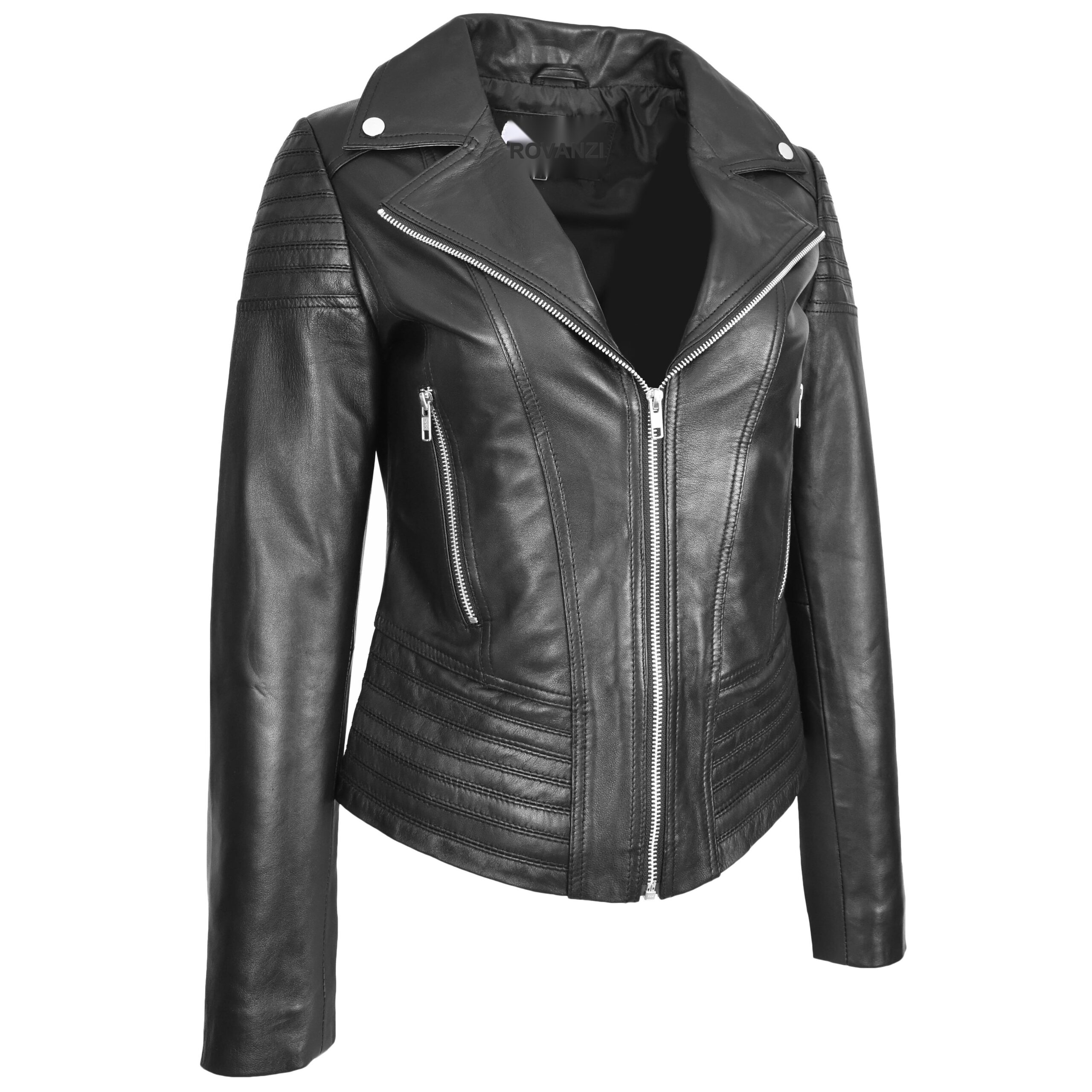 BUNERI Chaqueta Biker Mujer Cuero Real Tendencia Ajustada Casual Negra - Imagen 4