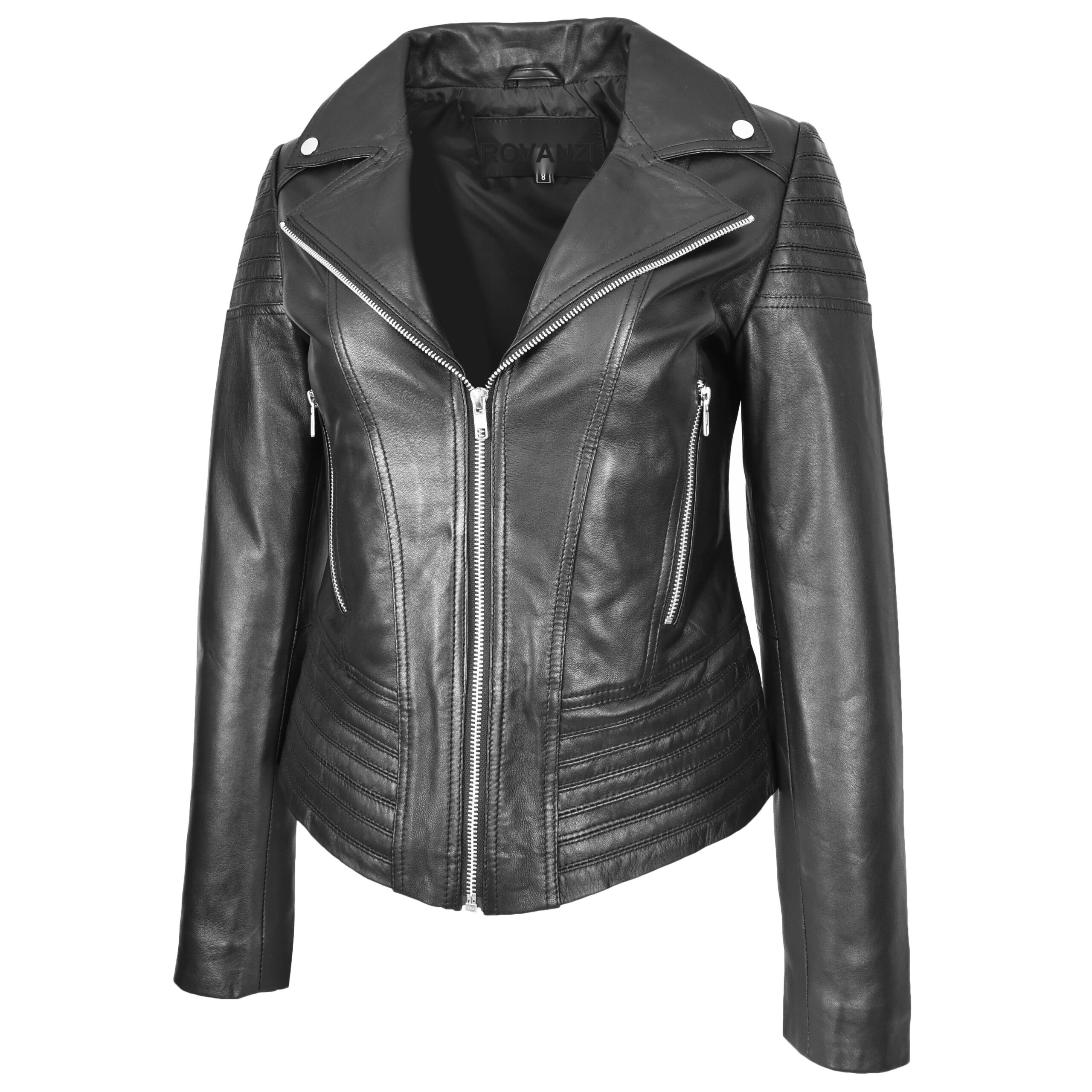 BUNERI Chaqueta Biker Mujer Cuero Real Tendencia Ajustada Casual Negra - Imagen 5