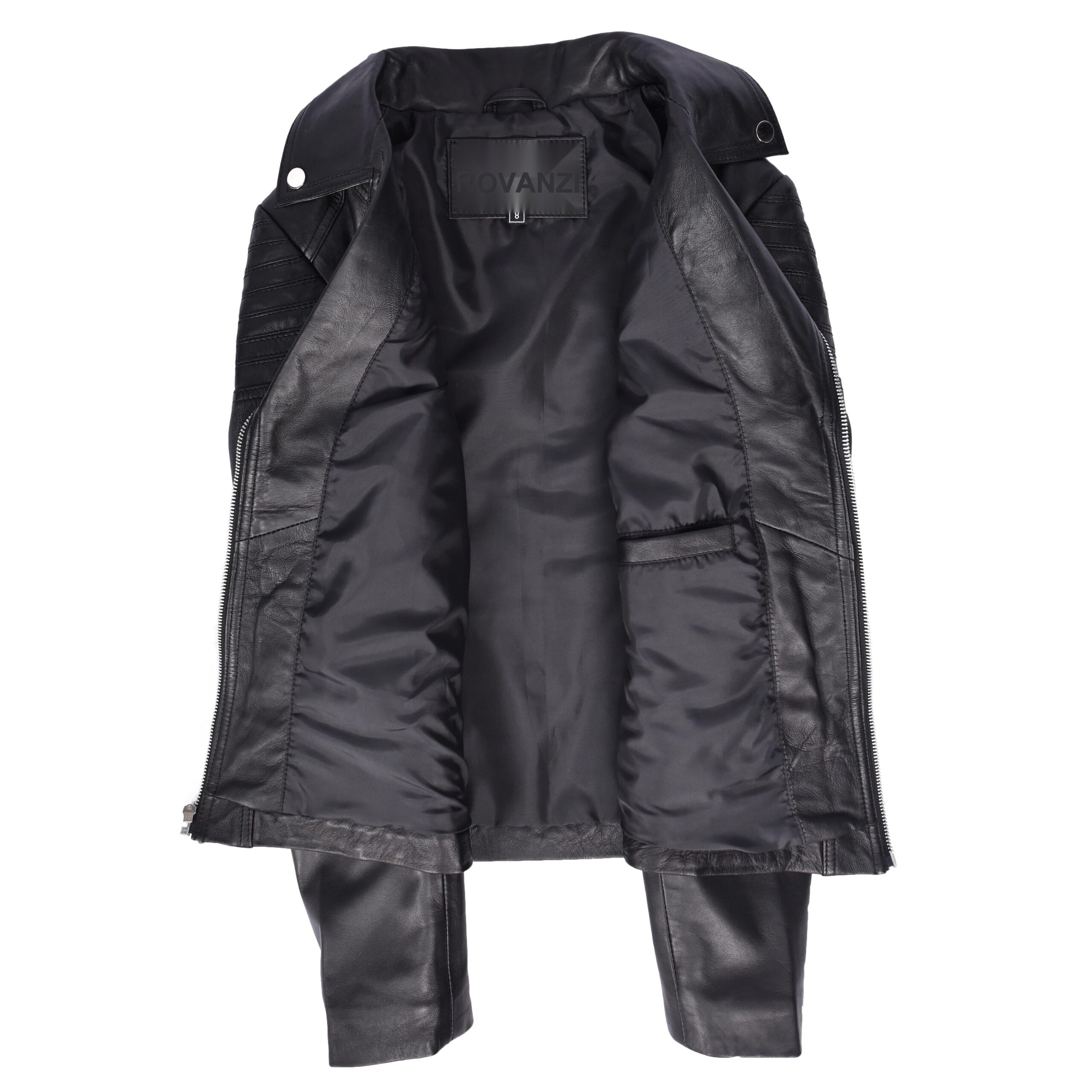 BUNERI Chaqueta Biker Mujer Cuero Real Tendencia Ajustada Casual Negra - Imagen 6