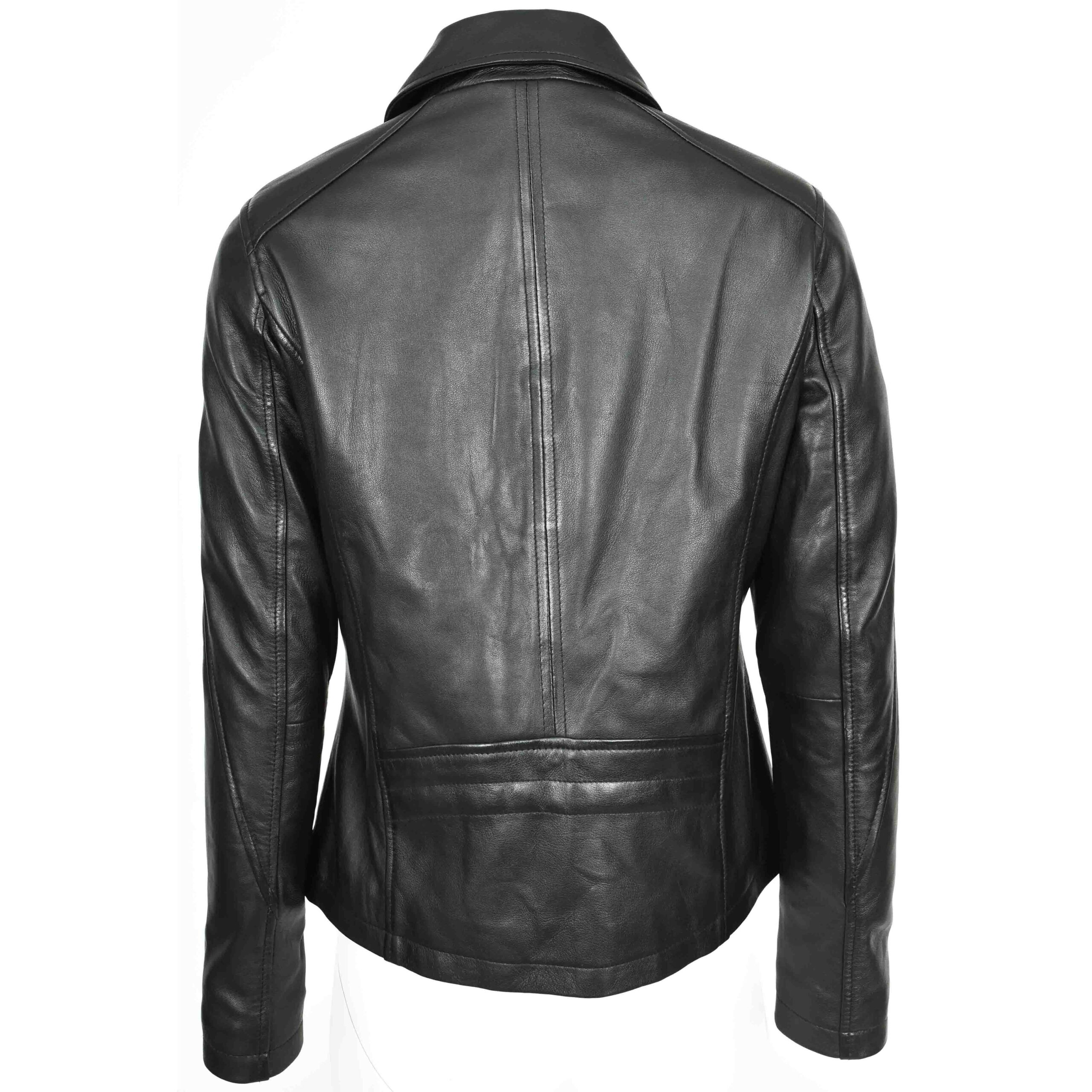 BUNERI Chaqueta Mujer Cuero Real Clasica Estilo Zip Box Negro - Imagen 2