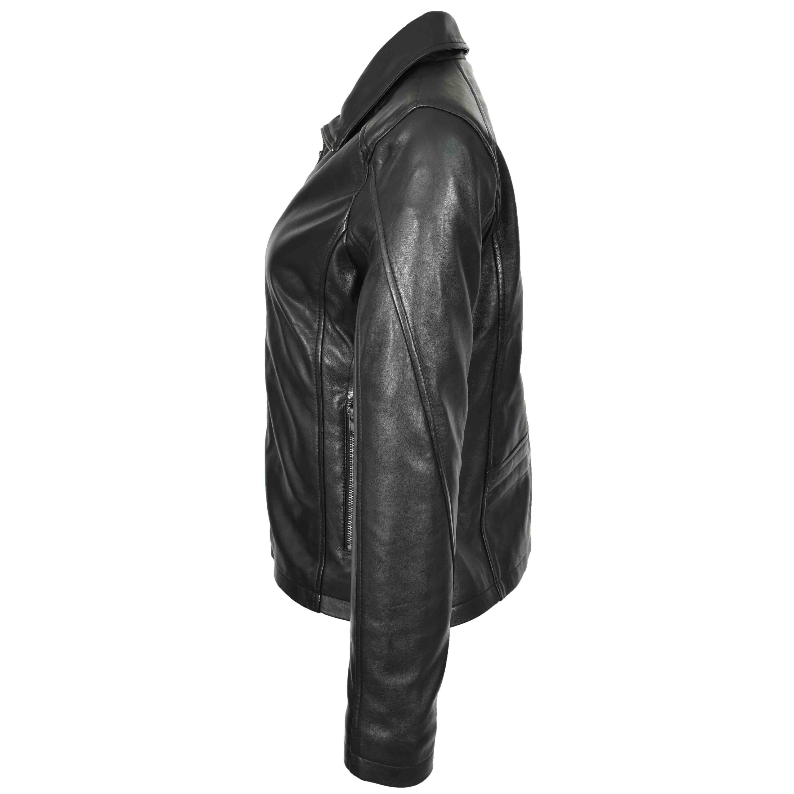 BUNERI Chaqueta Mujer Cuero Real Clasica Estilo Zip Box Negro - Imagen 3