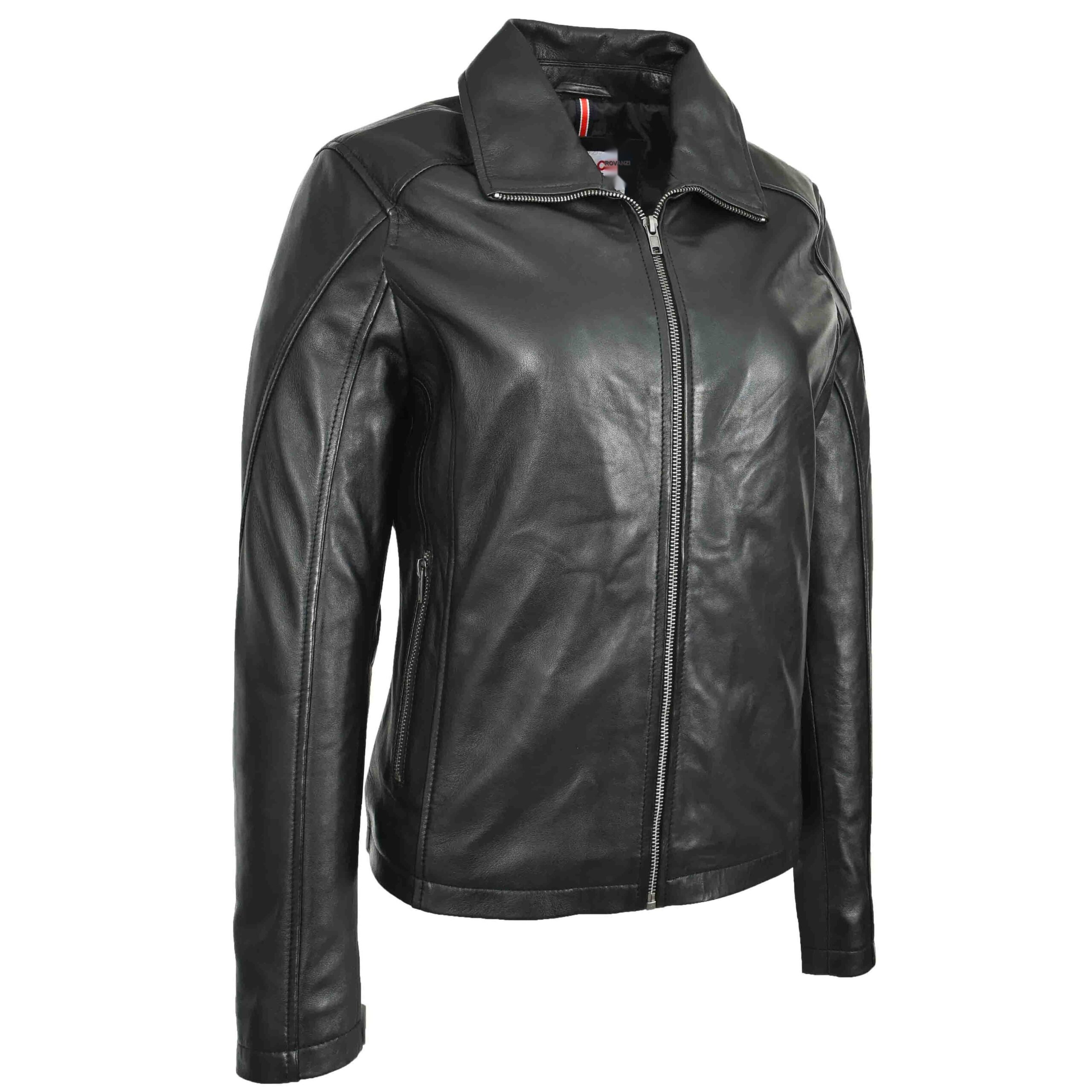 BUNERI Chaqueta Mujer Cuero Real Clasica Estilo Zip Box Negro - Imagen 5