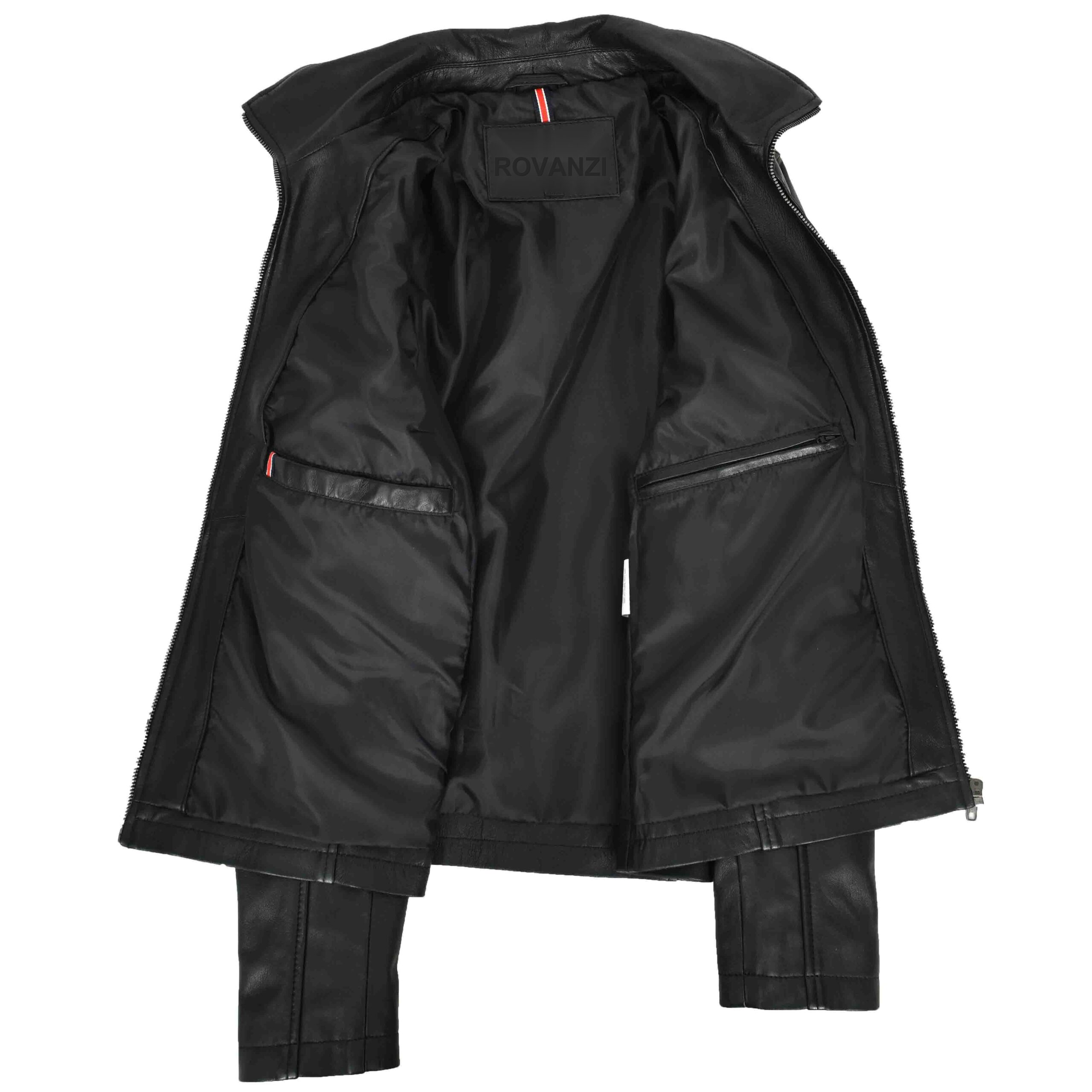 BUNERI Chaqueta Mujer Cuero Real Clasica Estilo Zip Box Negro - Imagen 6