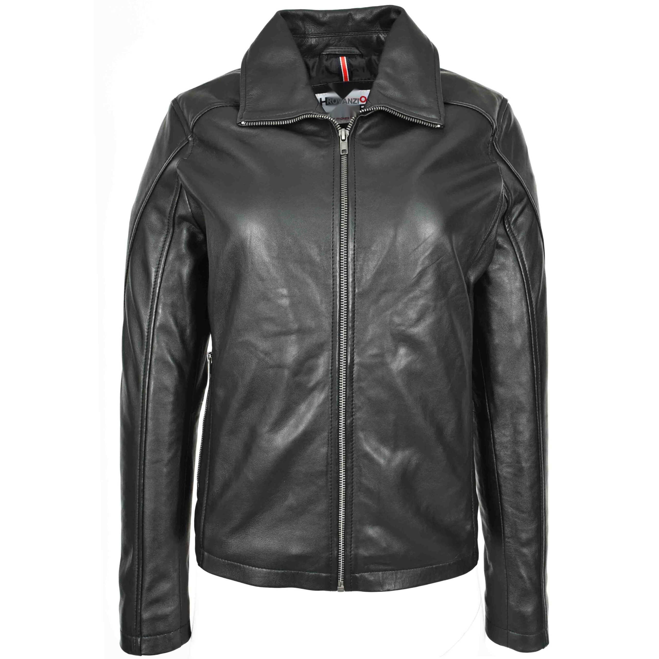 BUNERI Chaqueta Mujer Cuero Real Clasica Estilo Zip Box Negro - Imagen 7