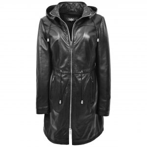 BUNERI Parka Cuero Real Tyra Negro con Capucha