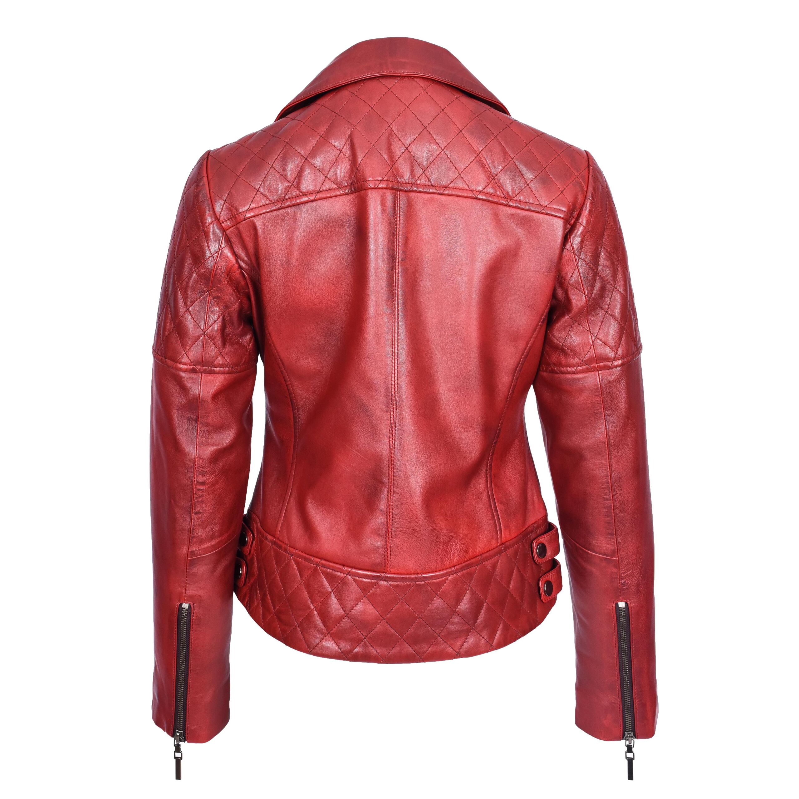 BUNERI Chaqueta Biker de Cuero Acolchado Rojo Bruñido para Mujer - Imagen 2