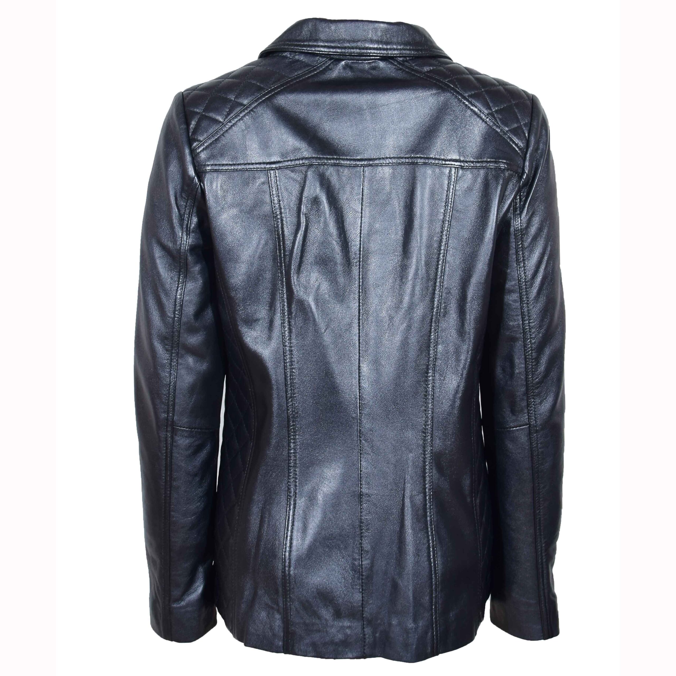 BUNERI Chaqueta de Cuero Real Acolchada con Cremallera para Mujer Negro - Imagen 2