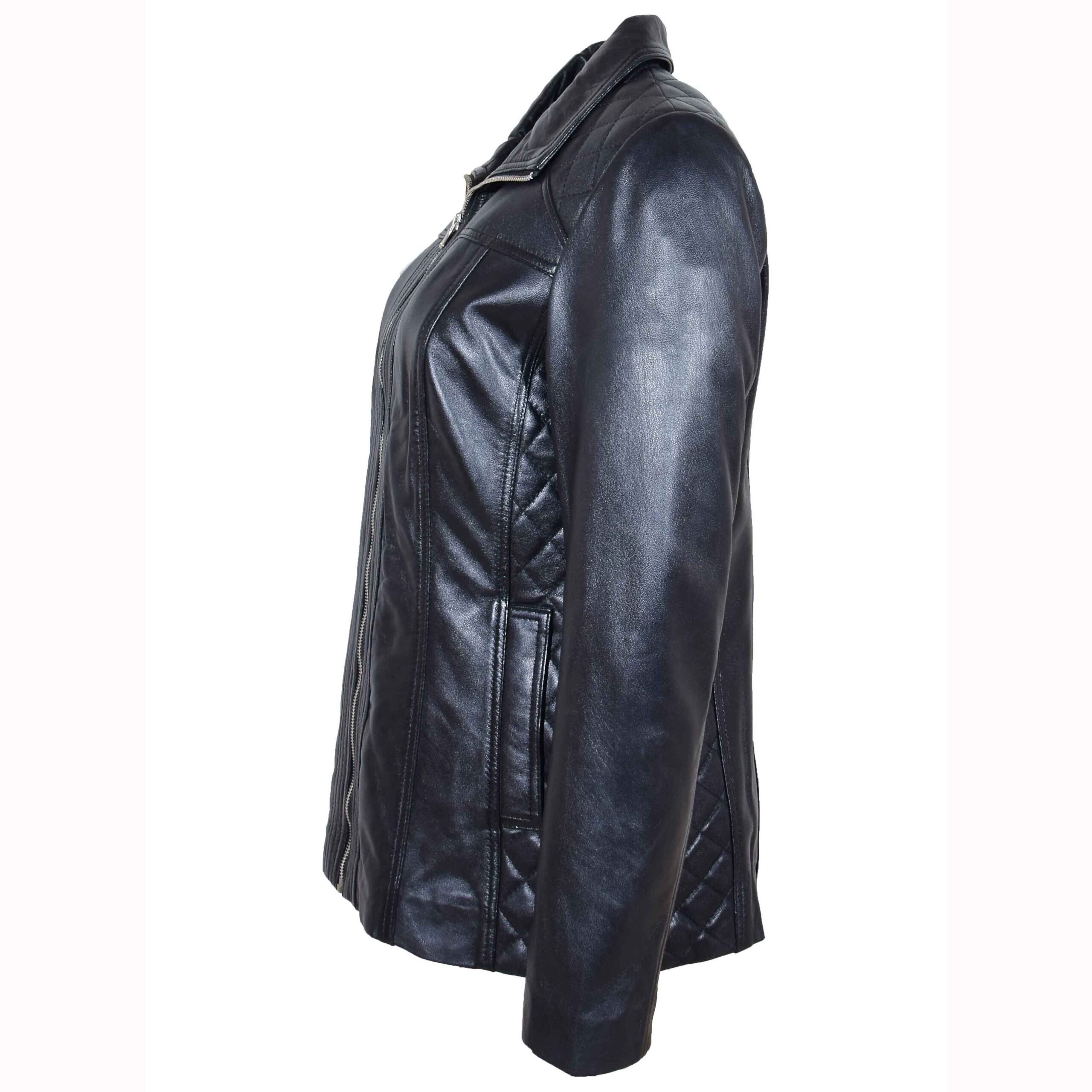 BUNERI Chaqueta de Cuero Real Acolchada con Cremallera para Mujer Negro - Imagen 5